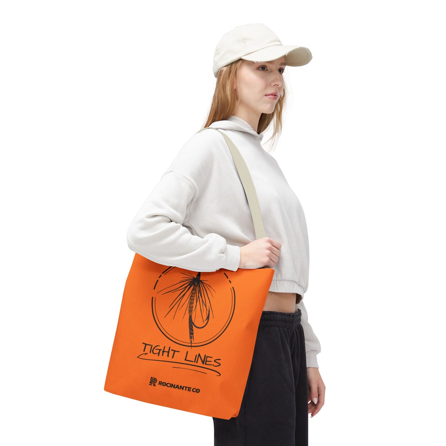 Tight Lines Tote Bag Orange, Durable Canvas Fishing, Beach, Market, Lightweight Reusable Grocery Bag, Outdoor Adventure Gift