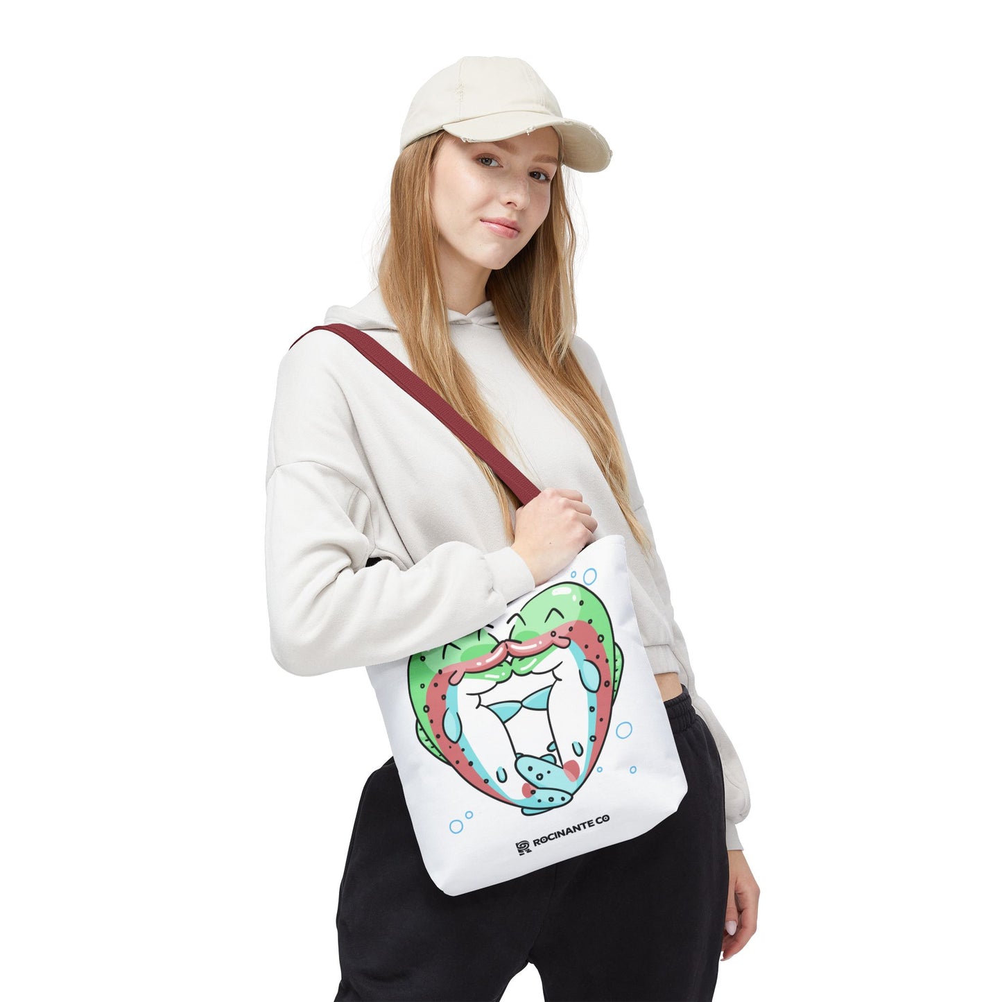 Trout Heart Tote Bag White, Cute Fish Illustration Canvas Shopper, Eco-Friendly Reusable Grocery Bag, Stylish Everyday Carry-All