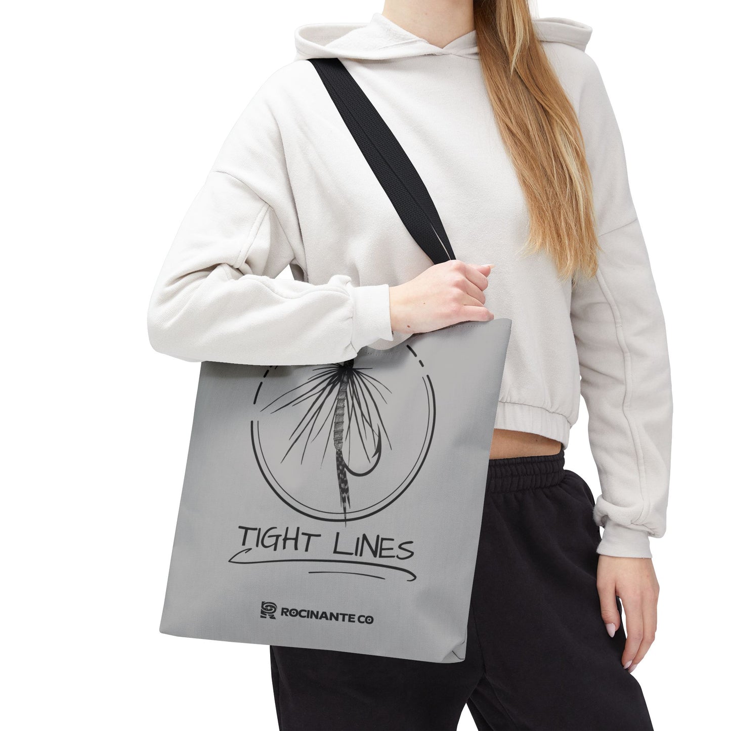 Tight Lines Tote Bag Grey - Durable Fishing Gift, Canvas Beach, Reusable Market Shopping Bag, Casual Everyday Carry Tote