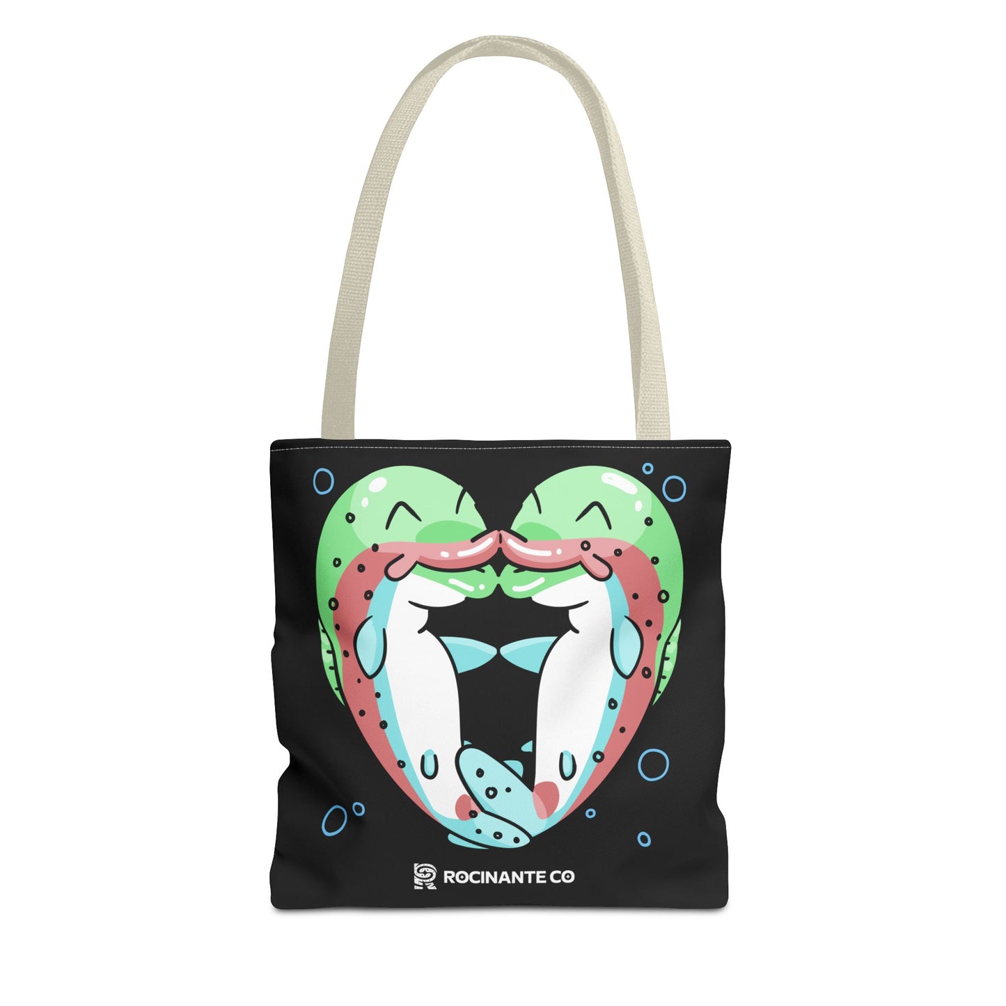 Trout Heart Tote Bag Black – Eco-Friendly Reusable Grocery Shopper, Stylish Canvas Bag for Fishing Lovers & Outdoor Adventures