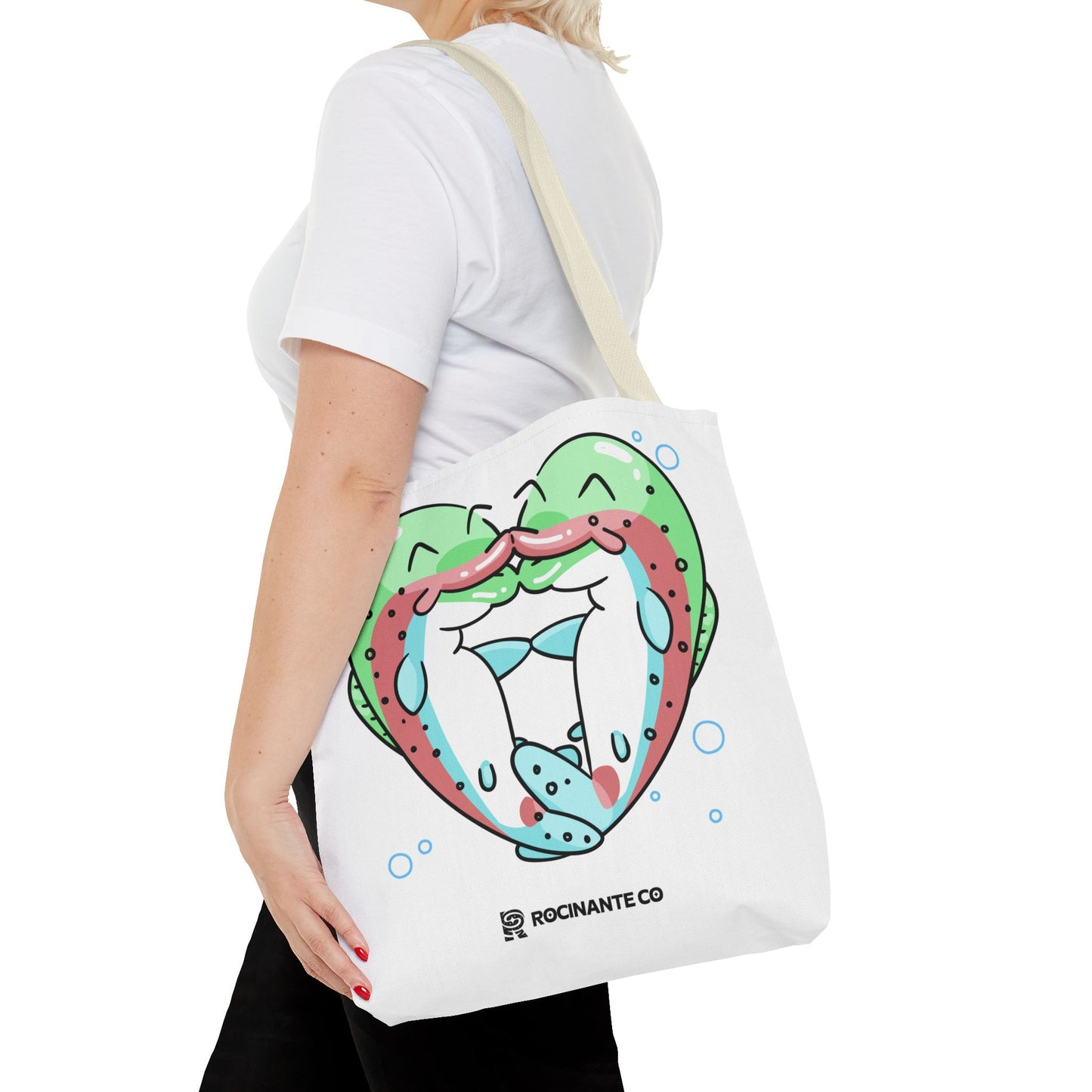 Trout Heart Tote Bag White, Cute Fish Illustration Canvas Shopper, Eco-Friendly Reusable Grocery Bag, Stylish Everyday Carry-All