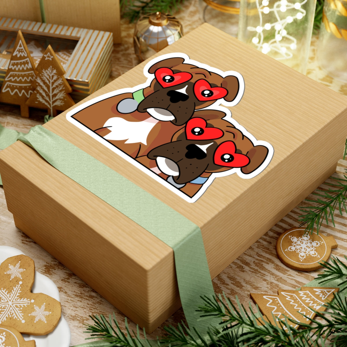 Boxer Love Sticker Kiss-Cut Durable Vinyl Decal, Cute Pet Love, Waterproof, Laptop Car Decor