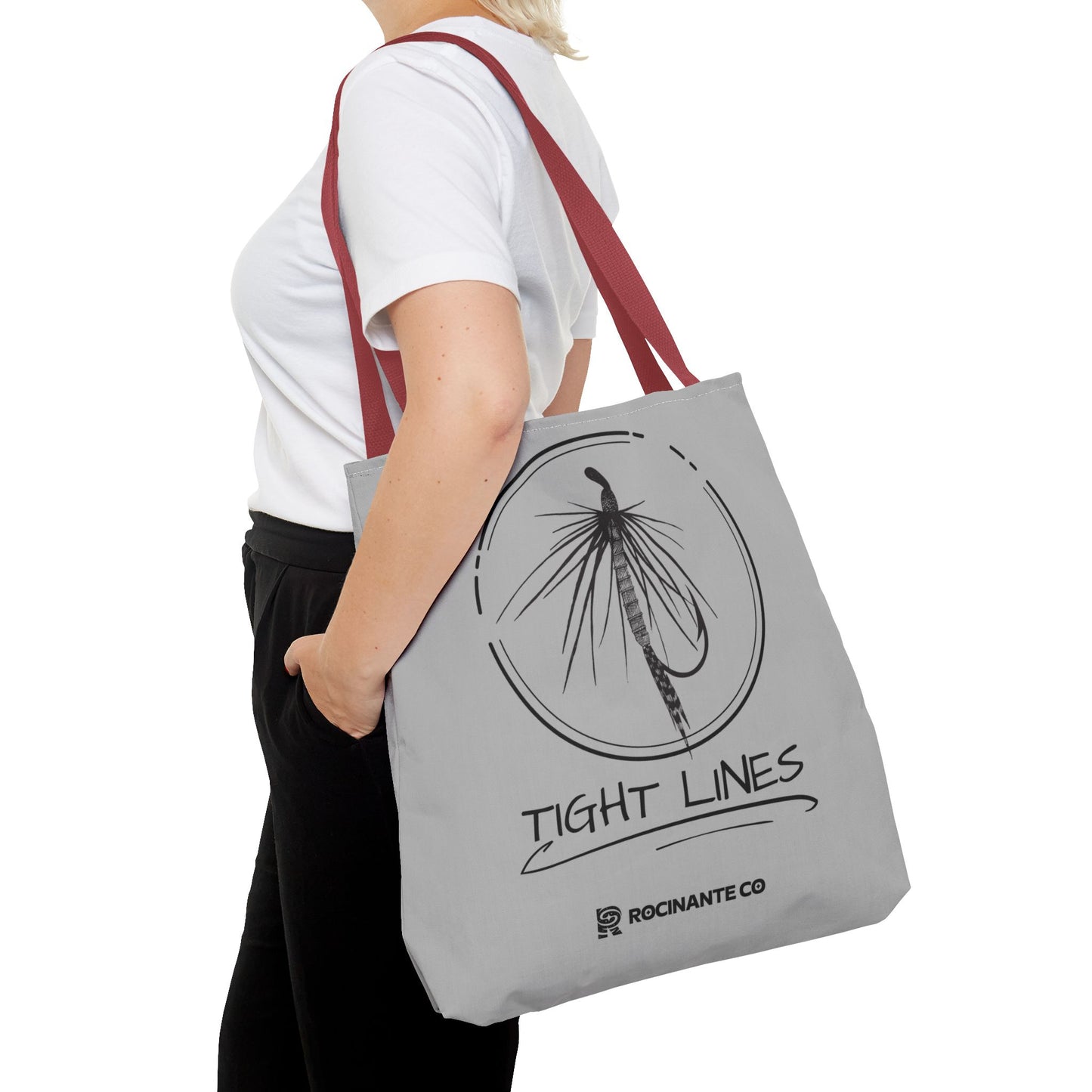 Tight Lines Tote Bag Grey - Durable Fishing Gift, Canvas Beach, Reusable Market Shopping Bag, Casual Everyday Carry Tote