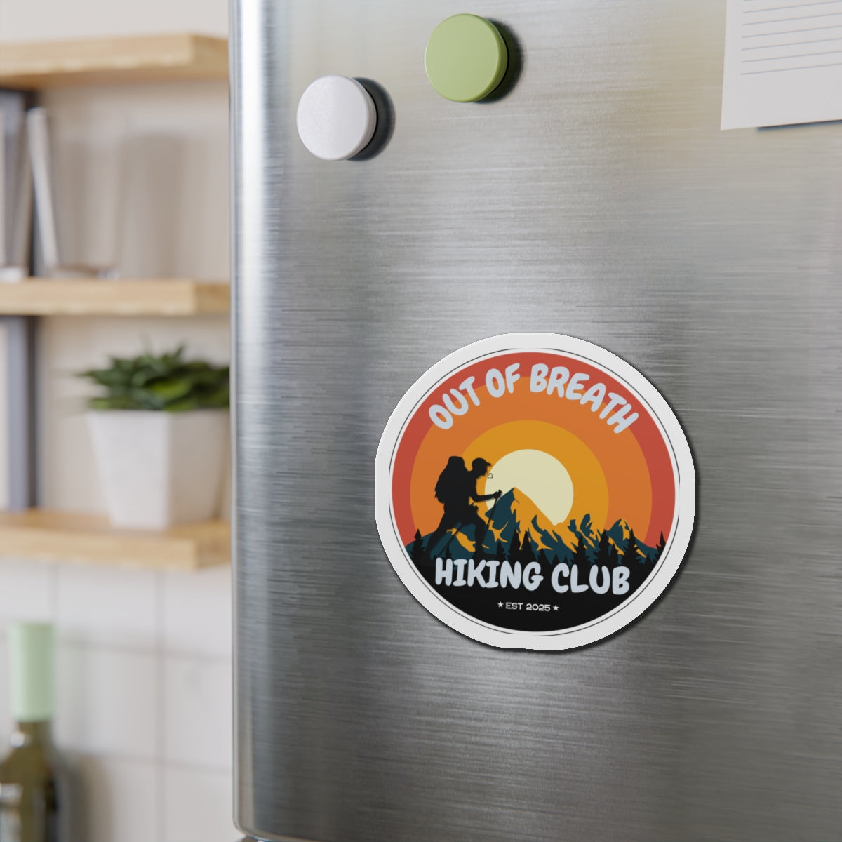 Out of Breath Hiking Club Die-Cut Magnet | Outdoor Adventure | Perfect Gift for Hikers, Nature Lovers, Campers