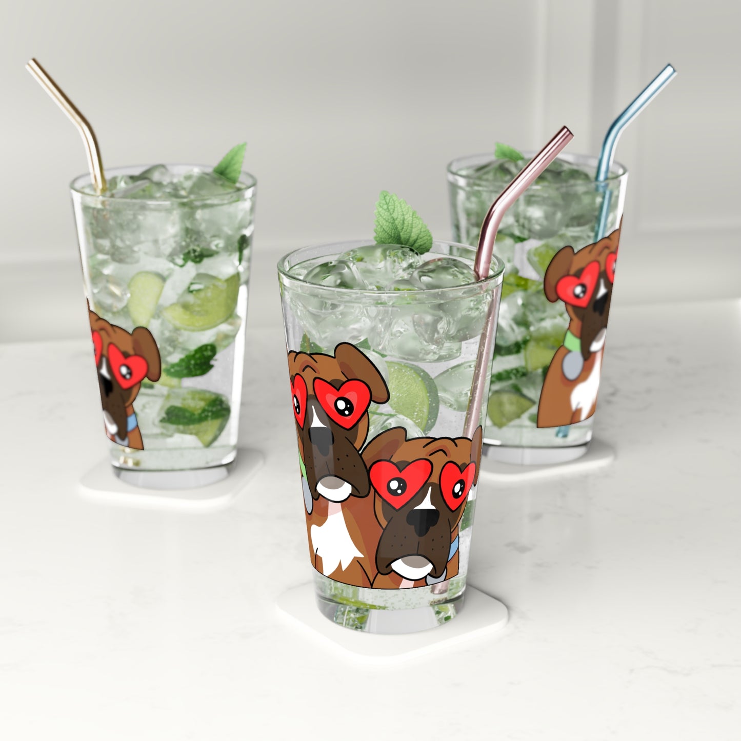 Boxer Love Pint Glass 16oz - Dog Lover Gift, Unique Beer Glassware, Cute Boxer Dog Design, Personalized Drinkware for Pet Owners