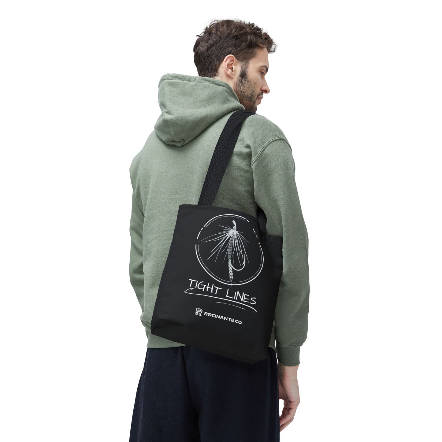 Tight Lines Tote Bag Black, Durable Fishing Tote with Spacious Design & Comfortable Handles for Outdoor Adventures