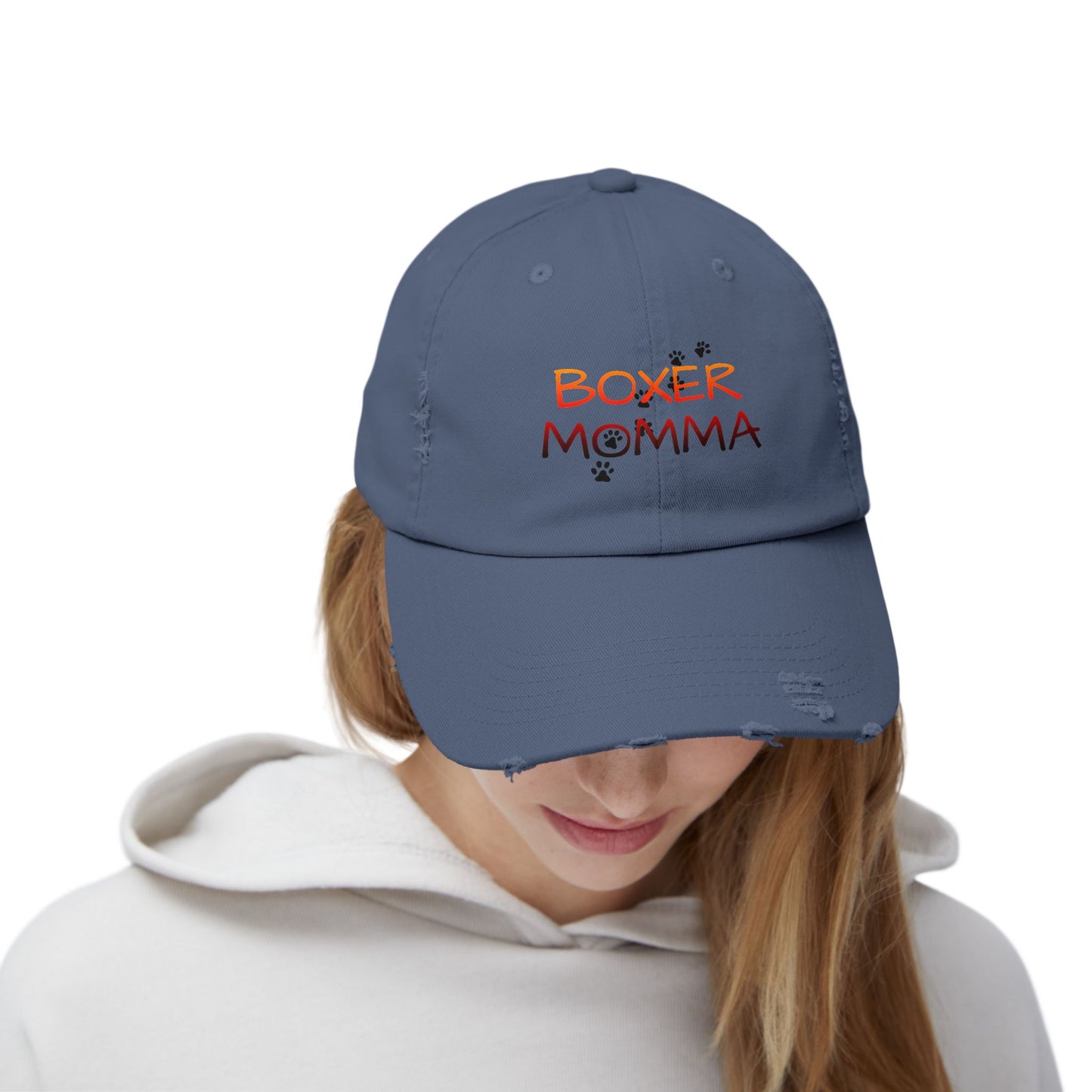 Boxer Momma Distressed Hat - Vintage Style Baseball Cap for Dog Lovers, Adjustable Cotton Dad Hat, Gift for Boxer Mom