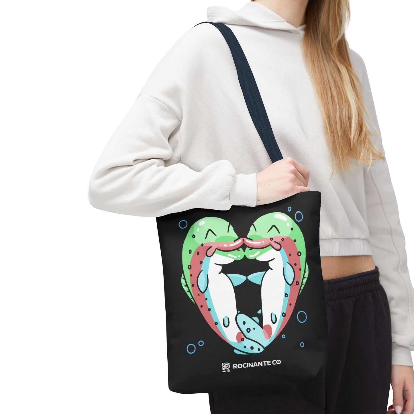 Trout Heart Tote Bag Black – Eco-Friendly Reusable Grocery Shopper, Stylish Canvas Bag for Fishing Lovers & Outdoor Adventures