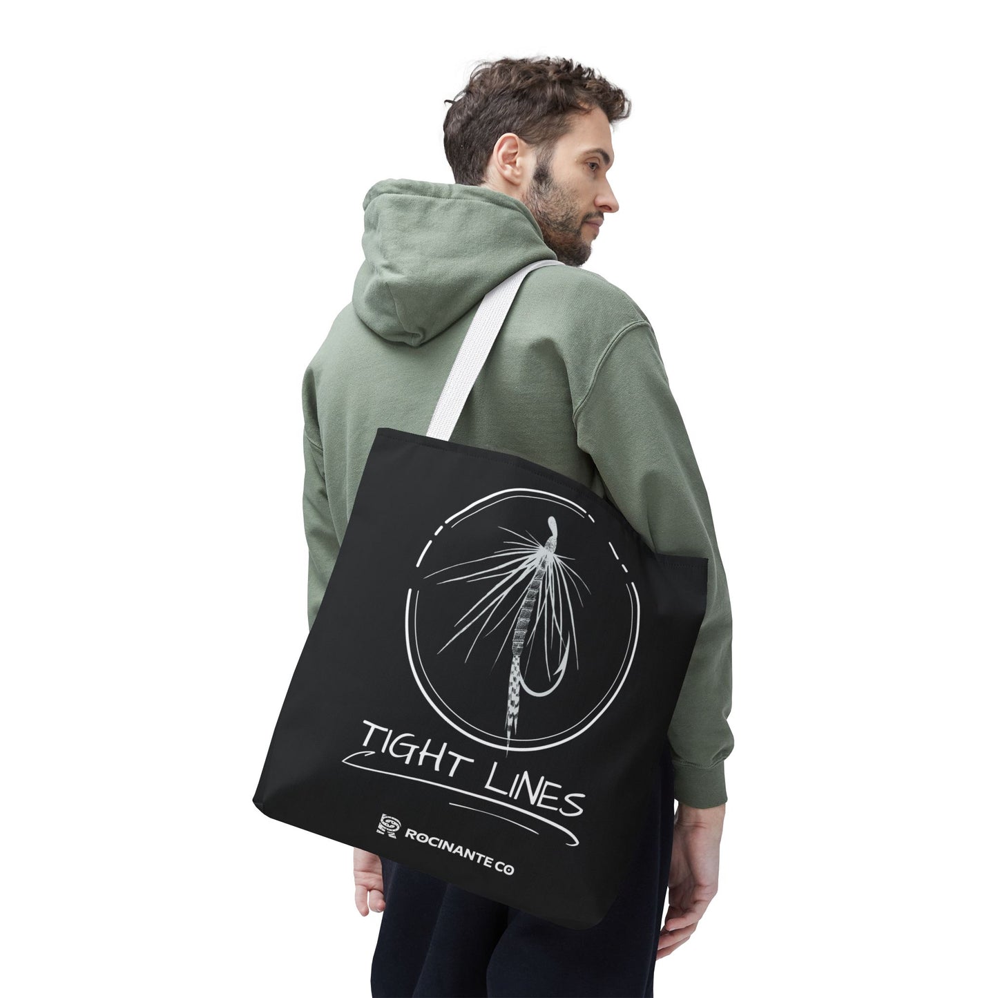 Tight Lines Tote Bag Black, Durable Fishing Tote with Spacious Design & Comfortable Handles for Outdoor Adventures