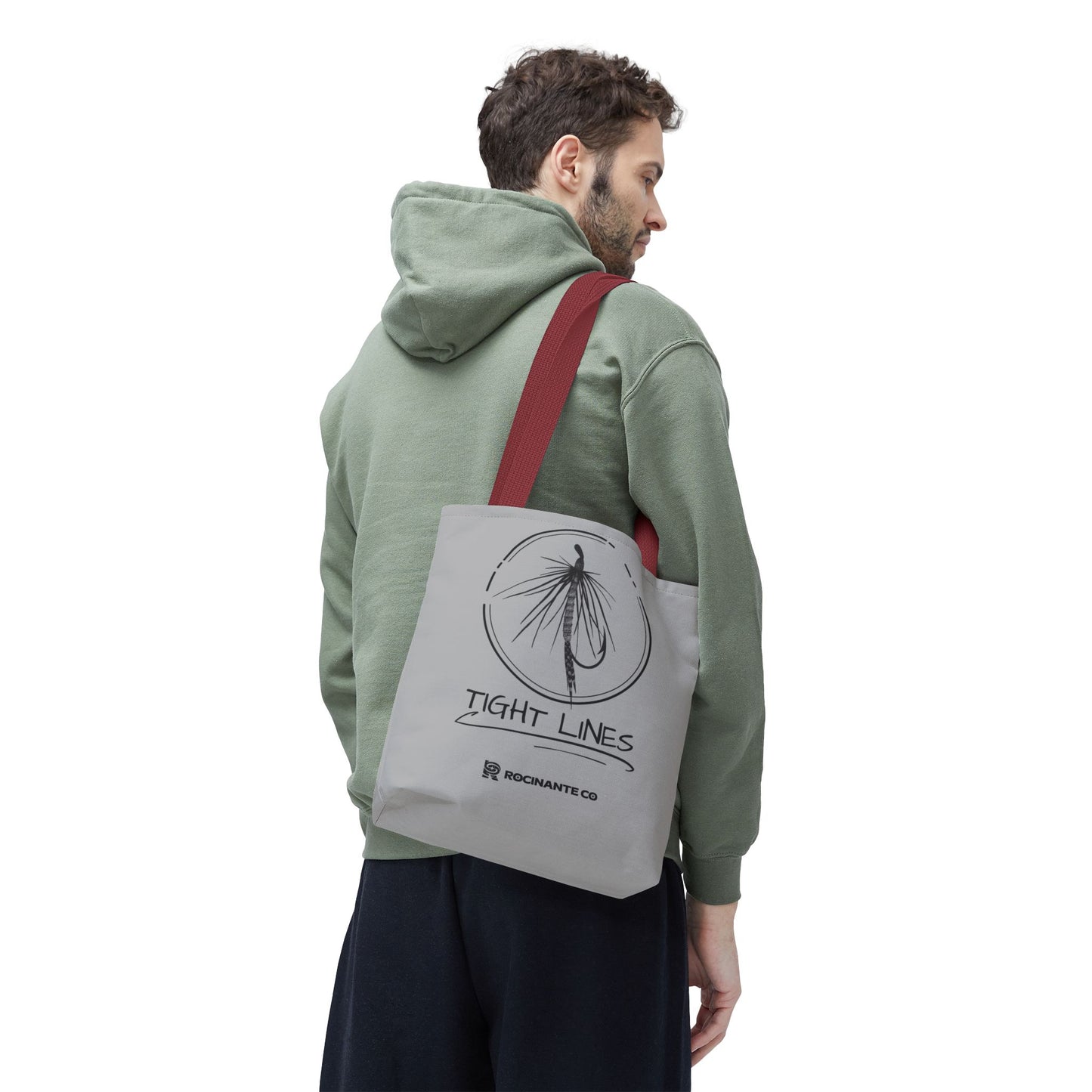 Tight Lines Tote Bag Grey - Durable Fishing Gift, Canvas Beach, Reusable Market Shopping Bag, Casual Everyday Carry Tote
