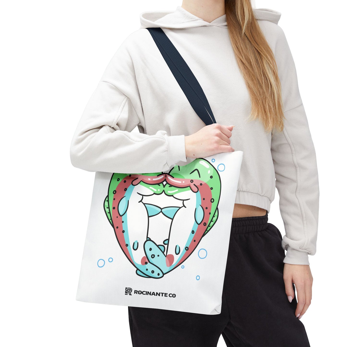 Trout Heart Tote Bag White, Cute Fish Illustration Canvas Shopper, Eco-Friendly Reusable Grocery Bag, Stylish Everyday Carry-All