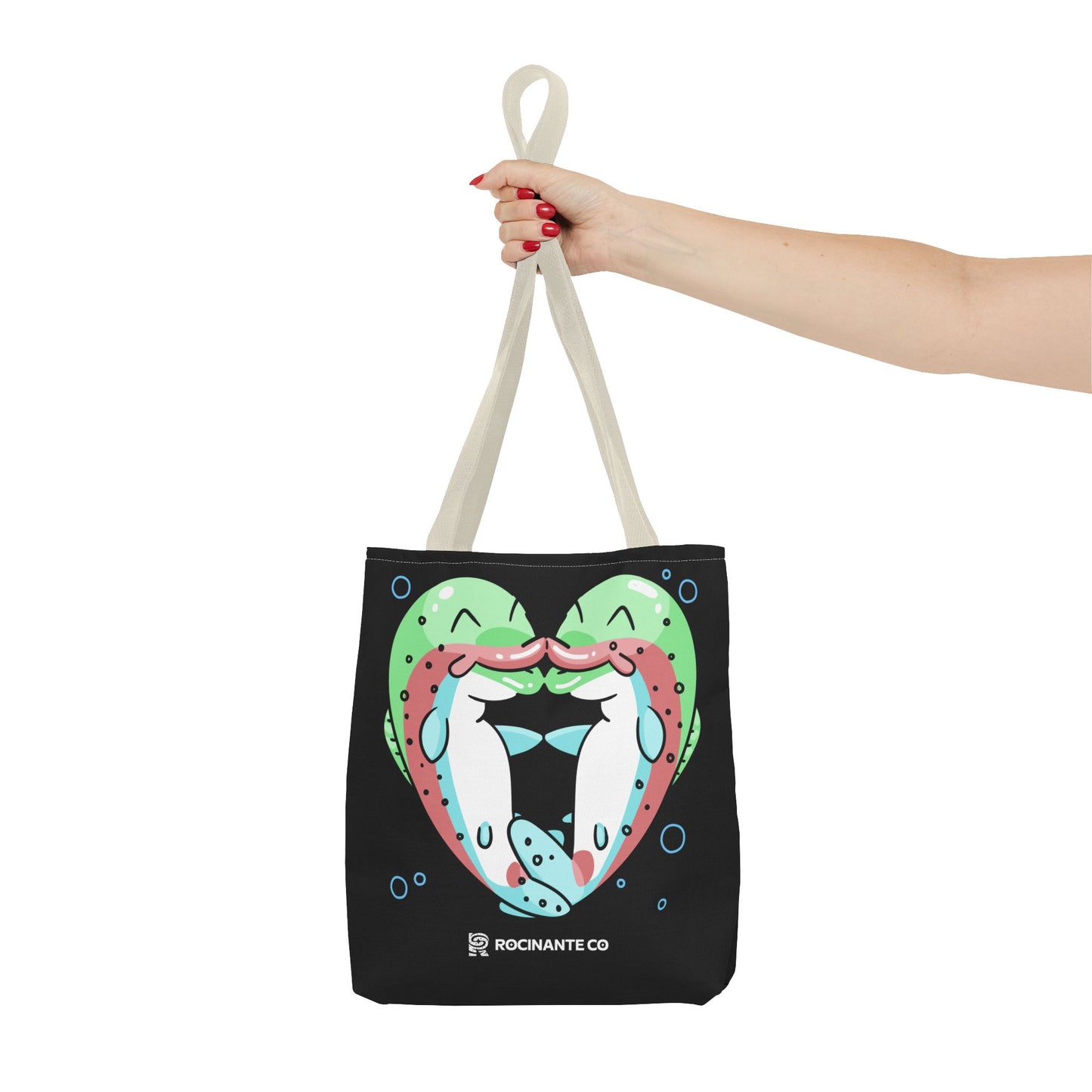 Trout Heart Tote Bag Black – Eco-Friendly Reusable Grocery Shopper, Stylish Canvas Bag for Fishing Lovers & Outdoor Adventures