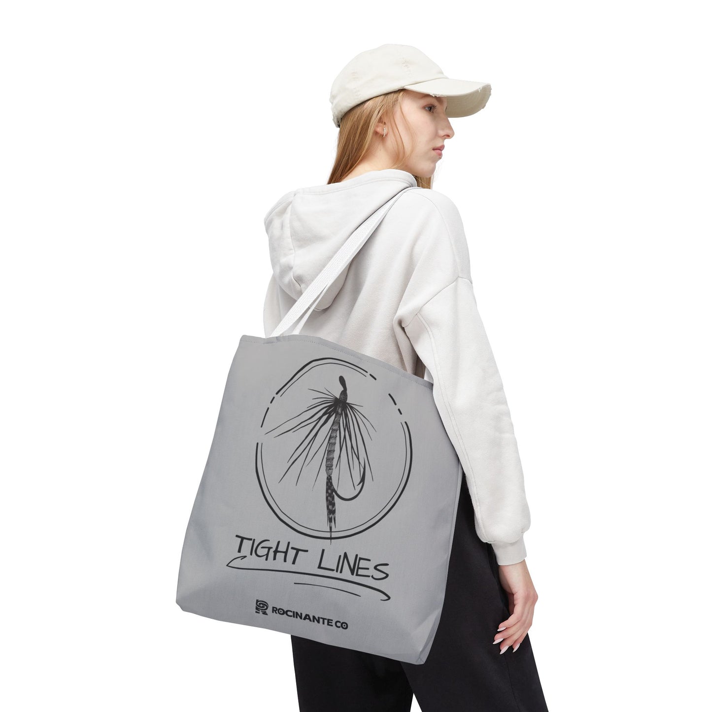 Tight Lines Tote Bag Grey - Durable Fishing Gift, Canvas Beach, Reusable Market Shopping Bag, Casual Everyday Carry Tote