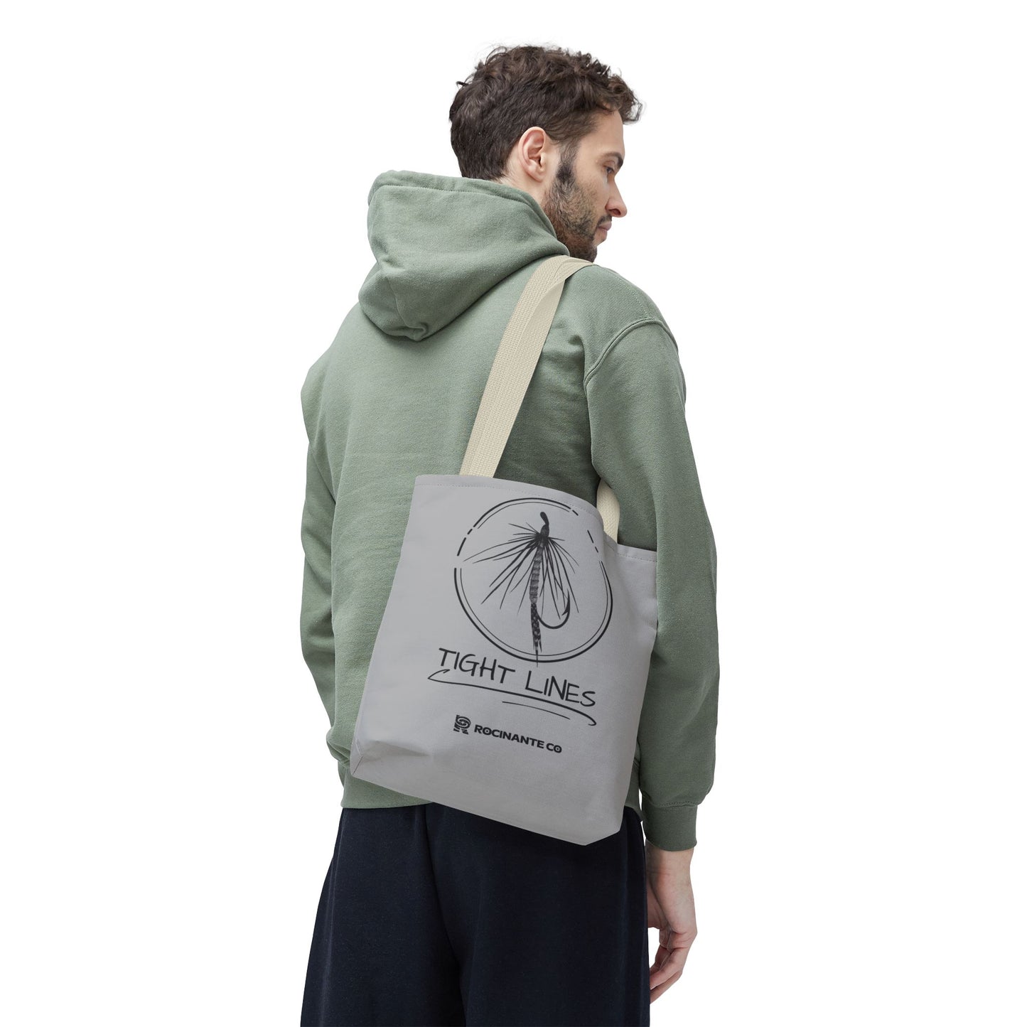 Tight Lines Tote Bag Grey - Durable Fishing Gift, Canvas Beach, Reusable Market Shopping Bag, Casual Everyday Carry Tote