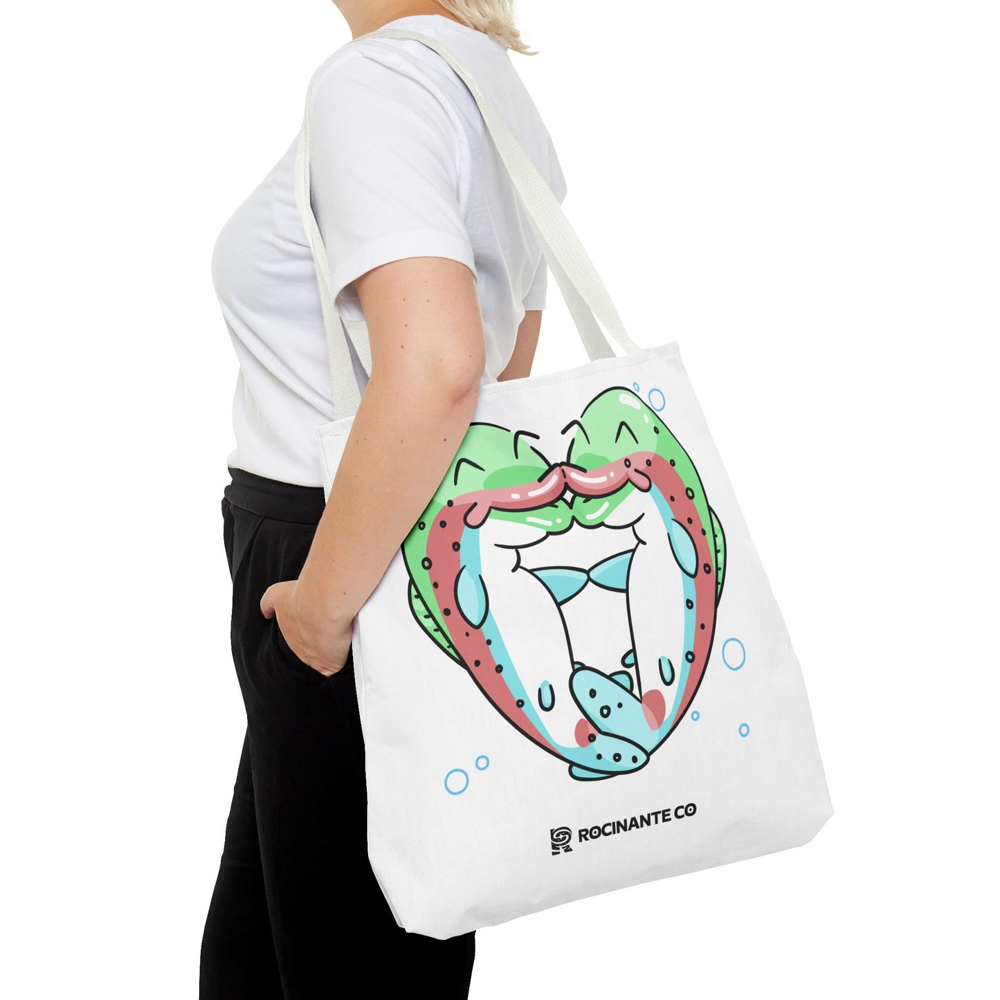 Trout Heart Tote Bag White, Cute Fish Illustration Canvas Shopper, Eco-Friendly Reusable Grocery Bag, Stylish Everyday Carry-All