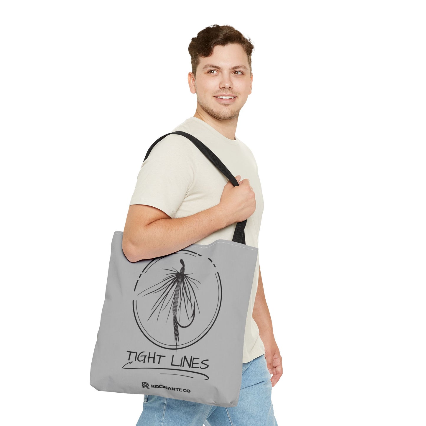 Tight Lines Tote Bag Grey - Durable Fishing Gift, Canvas Beach, Reusable Market Shopping Bag, Casual Everyday Carry Tote