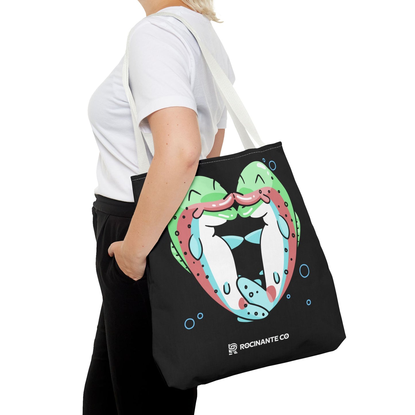 Trout Heart Tote Bag Black – Eco-Friendly Reusable Grocery Shopper, Stylish Canvas Bag for Fishing Lovers & Outdoor Adventures