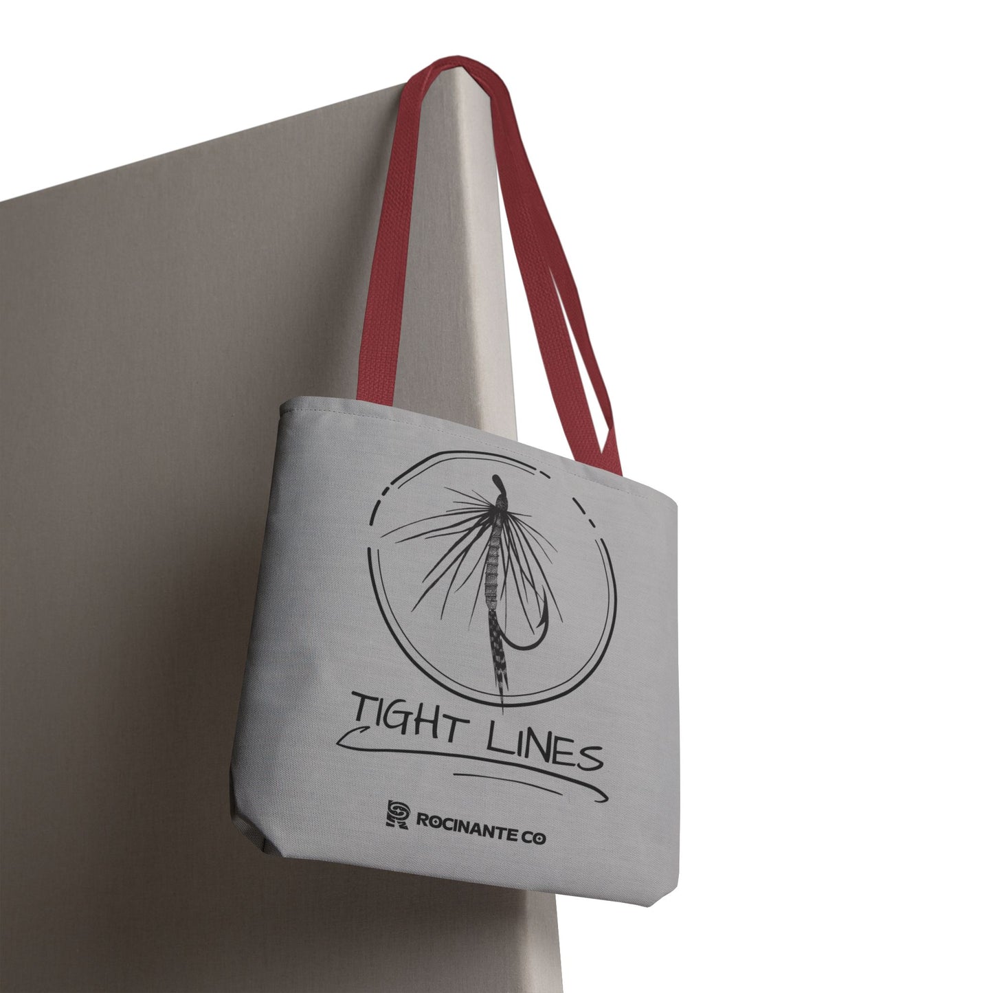 Tight Lines Tote Bag Grey - Durable Fishing Gift, Canvas Beach, Reusable Market Shopping Bag, Casual Everyday Carry Tote