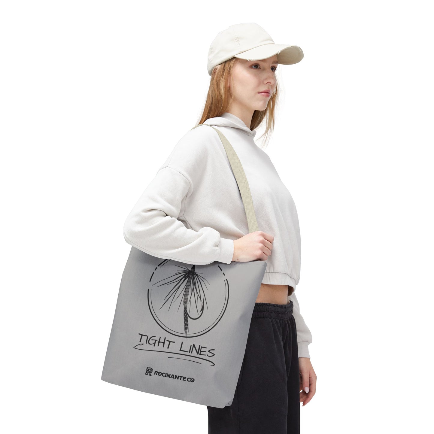 Tight Lines Tote Bag Grey - Durable Fishing Gift, Canvas Beach, Reusable Market Shopping Bag, Casual Everyday Carry Tote