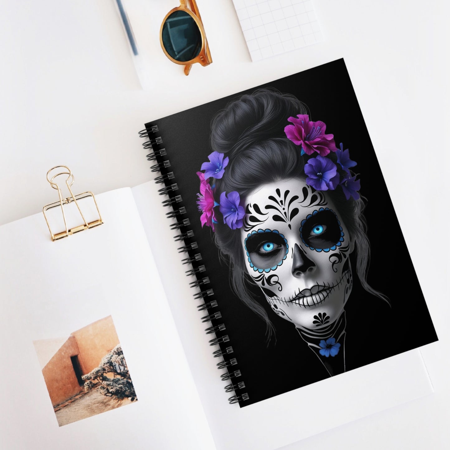 Day of the Dead Spiral Notebook - Skull Design, Journal for Writing, Sketching, or Planning, Unique Gift for Artists, Students