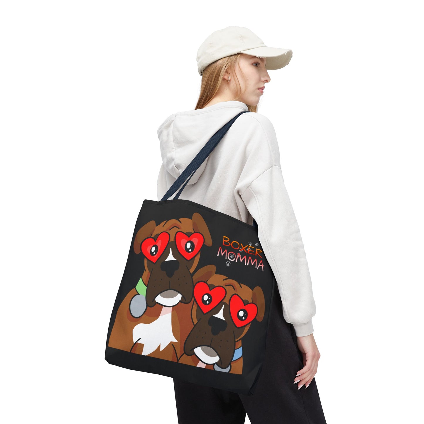 Boxer Momma Tote Bag Black - Durable Canvas Shoulder Bag for Dog Lovers, Spacious Everyday Carry, Pet Mom Gift
