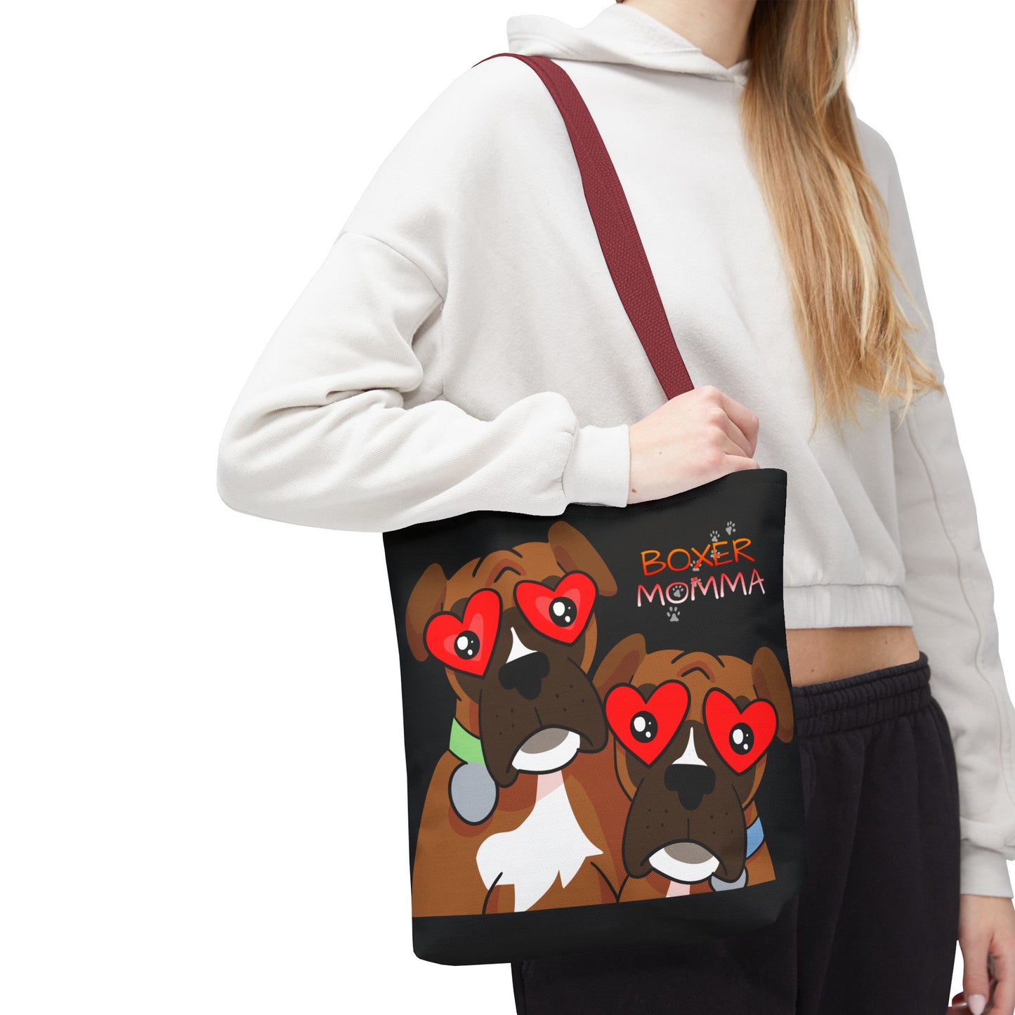 Boxer Momma Tote Bag Black - Durable Canvas Shoulder Bag for Dog Lovers, Spacious Everyday Carry, Pet Mom Gift