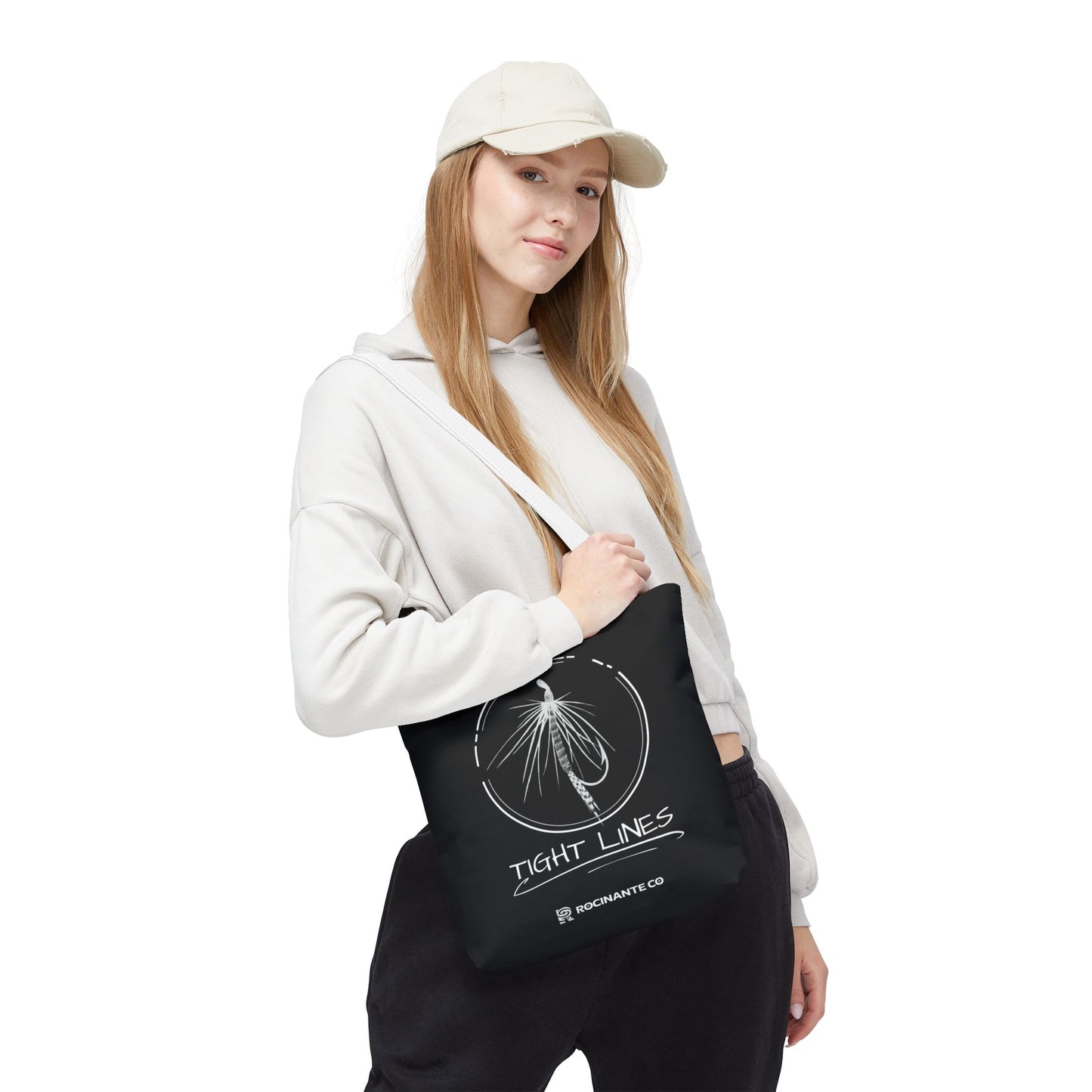 Tight Lines Tote Bag Black, Durable Fishing Tote with Spacious Design & Comfortable Handles for Outdoor Adventures