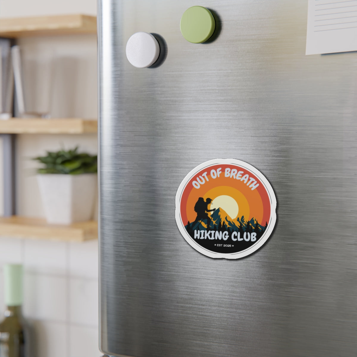 Out of Breath Hiking Club Die-Cut Magnet | Outdoor Adventure | Perfect Gift for Hikers, Nature Lovers, Campers
