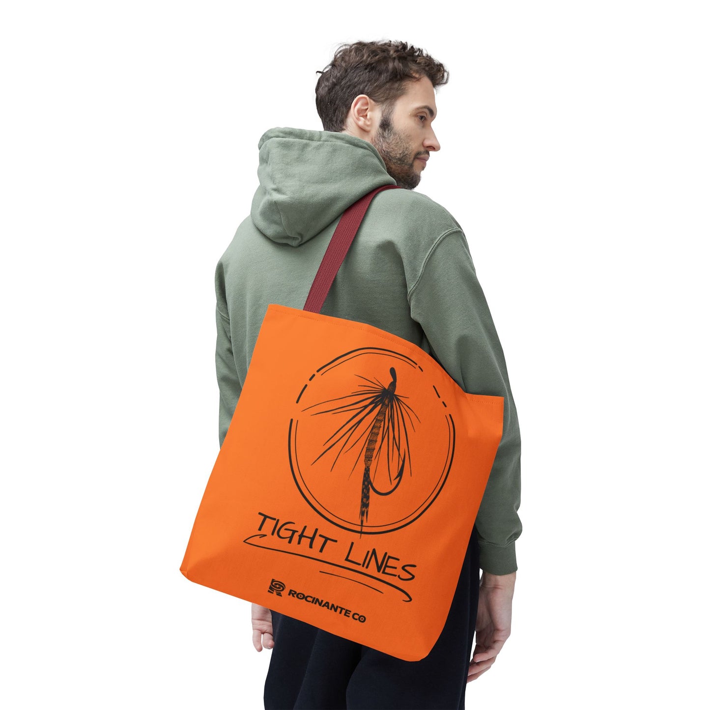 Tight Lines Tote Bag Orange, Durable Canvas Fishing, Beach, Market, Lightweight Reusable Grocery Bag, Outdoor Adventure Gift