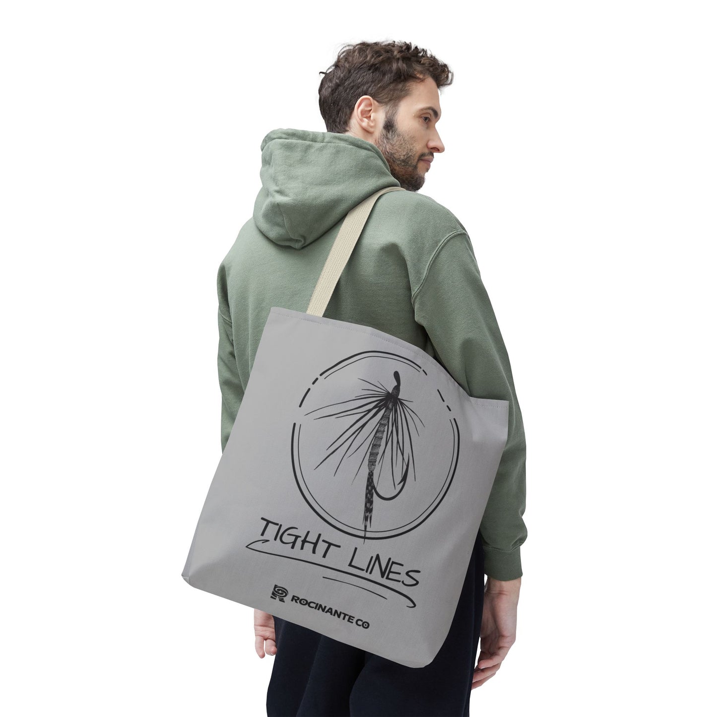 Tight Lines Tote Bag Grey - Durable Fishing Gift, Canvas Beach, Reusable Market Shopping Bag, Casual Everyday Carry Tote