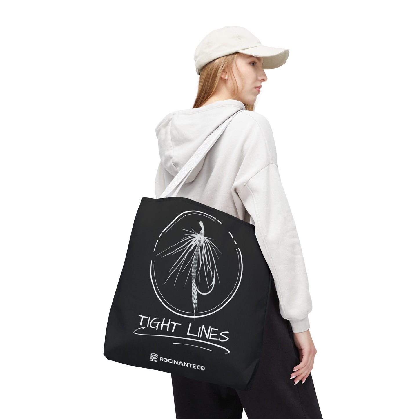 Tight Lines Tote Bag Black, Durable Fishing Tote with Spacious Design & Comfortable Handles for Outdoor Adventures
