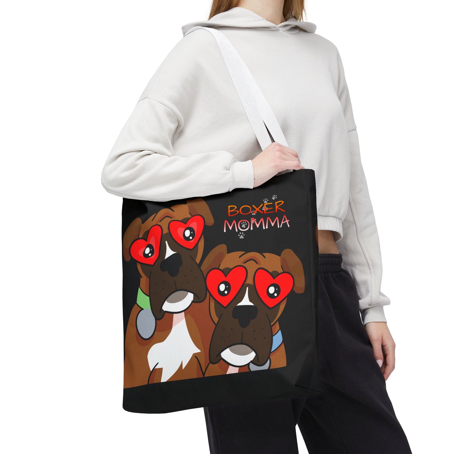Boxer Momma Tote Bag Black - Durable Canvas Shoulder Bag for Dog Lovers, Spacious Everyday Carry, Pet Mom Gift