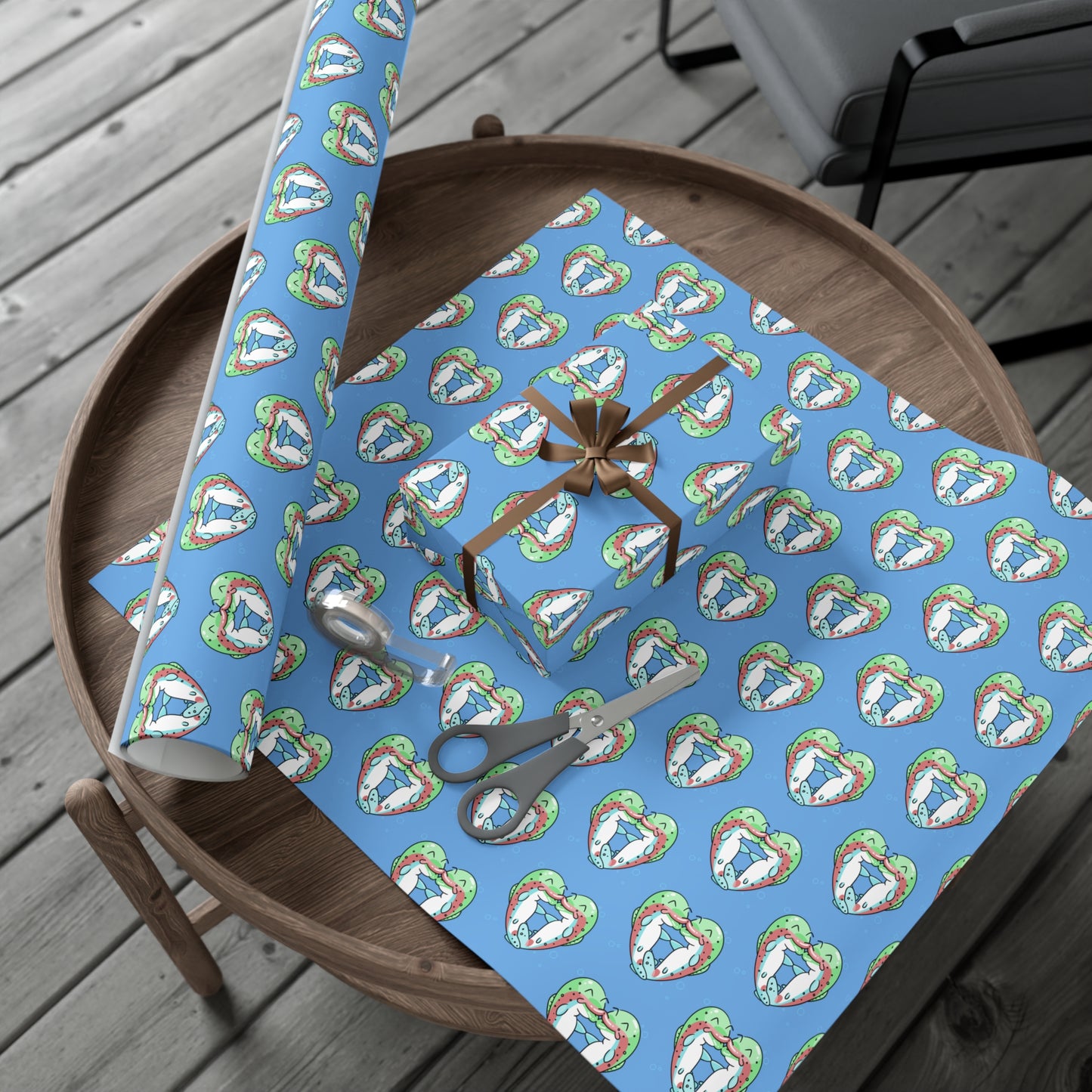 Trout Heart Gift Wrap Paper - Fun & Festive Wrapping for Birthdays, Holidays, Showers, and Every Occasion, Cute Patterns, Eco-Friendly