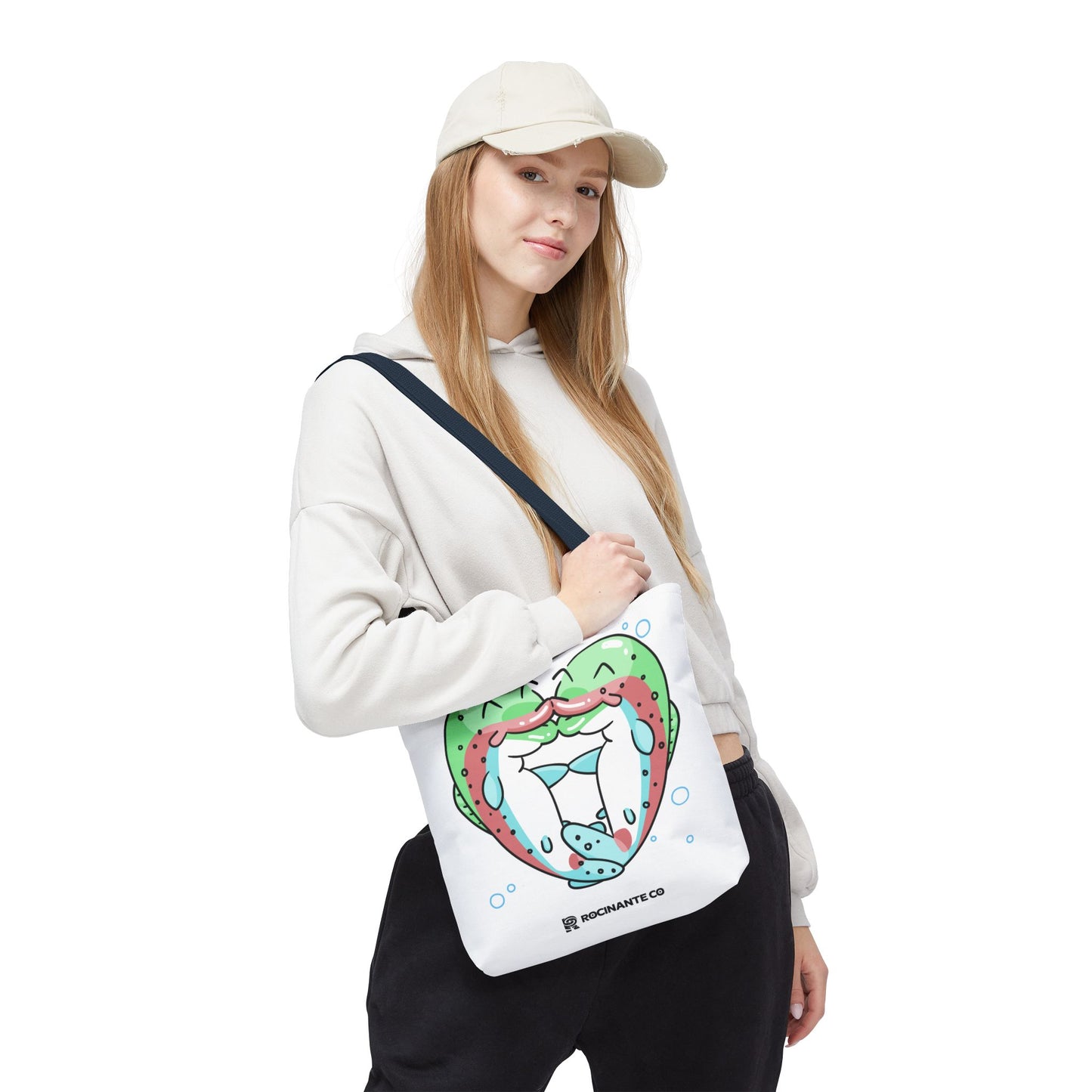Trout Heart Tote Bag White, Cute Fish Illustration Canvas Shopper, Eco-Friendly Reusable Grocery Bag, Stylish Everyday Carry-All