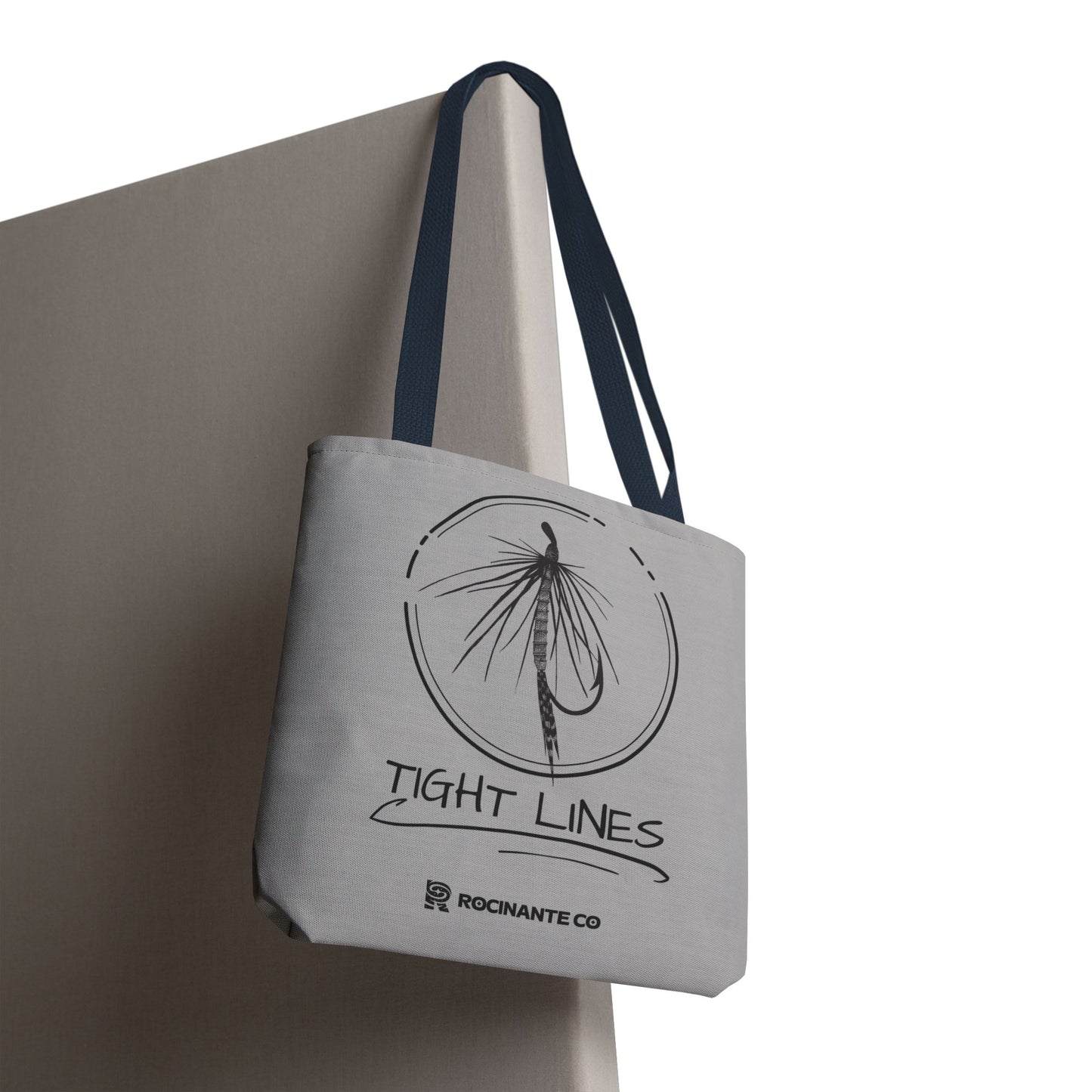 Tight Lines Tote Bag Grey - Durable Fishing Gift, Canvas Beach, Reusable Market Shopping Bag, Casual Everyday Carry Tote