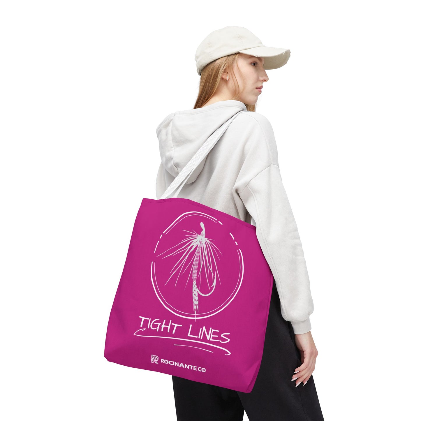 Pink Tight Lines Tote Bag, Fishing Canvas Tote Lightweight Durable Beach Market Bag