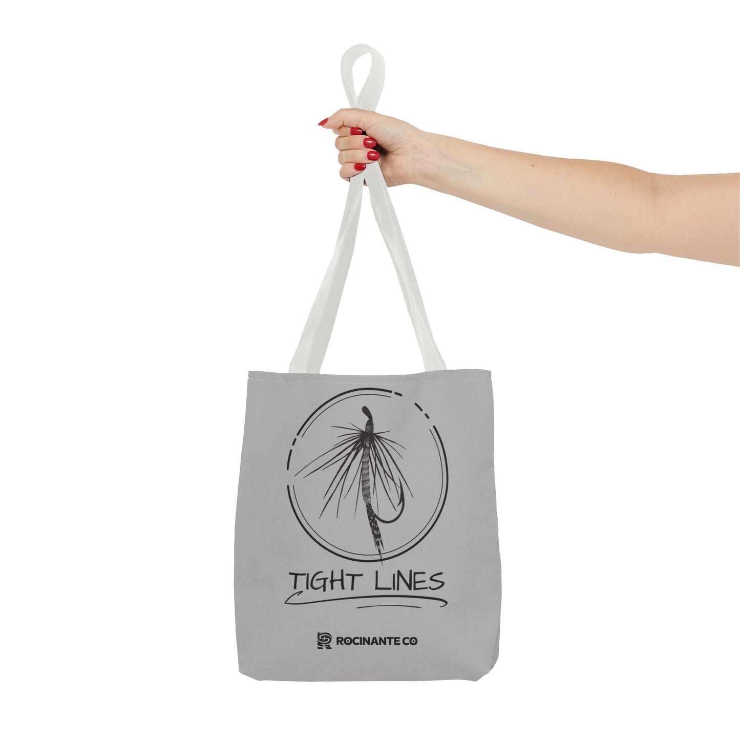Tight Lines Tote Bag Grey - Durable Fishing Gift, Canvas Beach, Reusable Market Shopping Bag, Casual Everyday Carry Tote