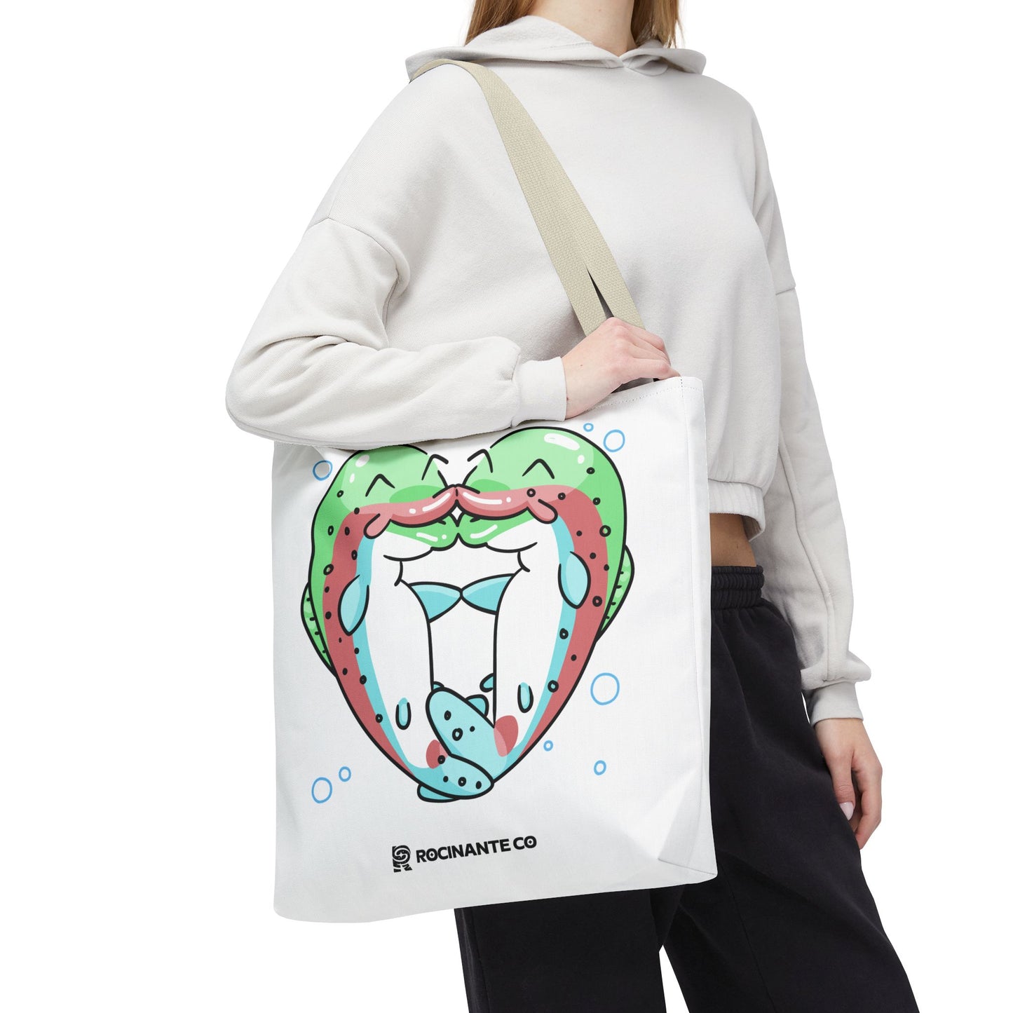 Trout Heart Tote Bag White, Cute Fish Illustration Canvas Shopper, Eco-Friendly Reusable Grocery Bag, Stylish Everyday Carry-All
