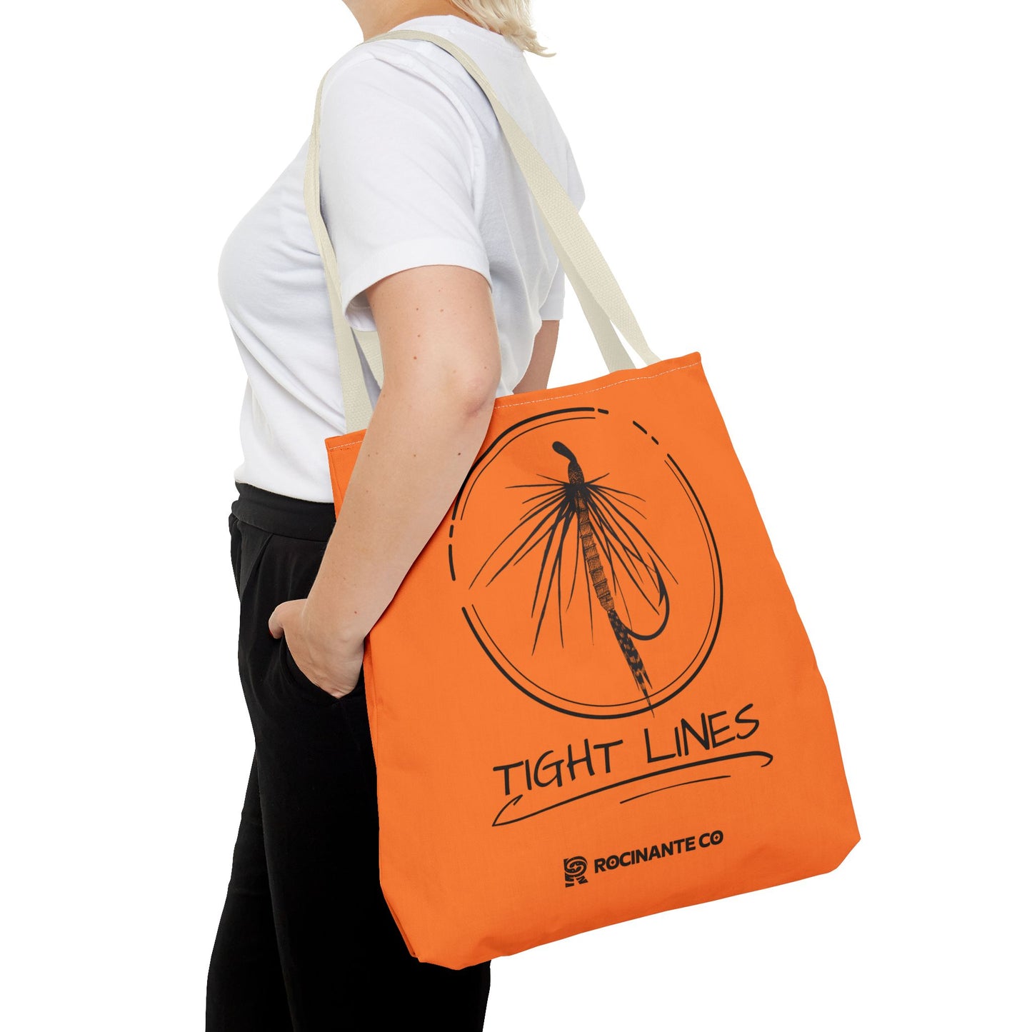 Tight Lines Tote Bag Orange, Durable Canvas Fishing, Beach, Market, Lightweight Reusable Grocery Bag, Outdoor Adventure Gift