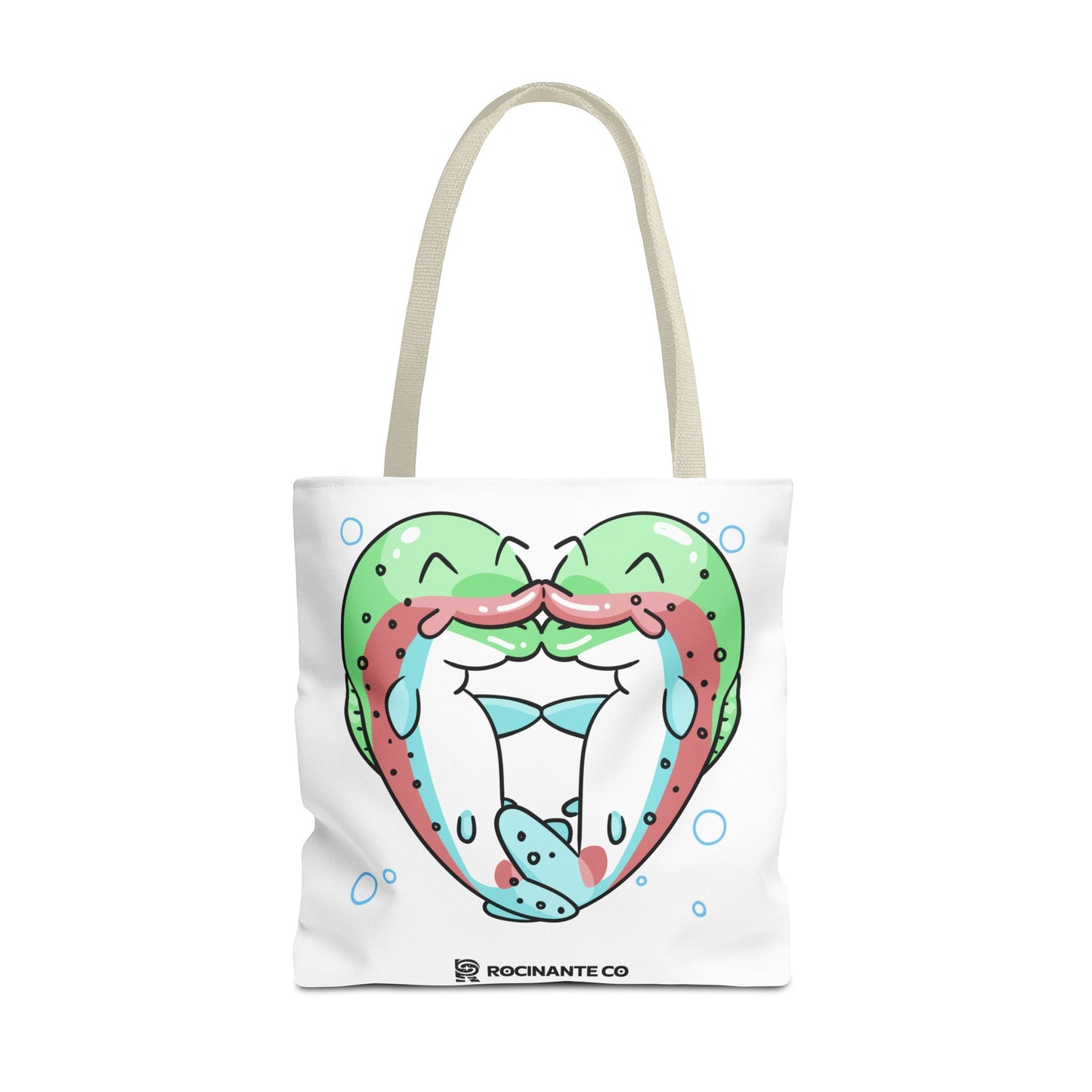 Trout Heart Tote Bag White, Cute Fish Illustration Canvas Shopper, Eco-Friendly Reusable Grocery Bag, Stylish Everyday Carry-All
