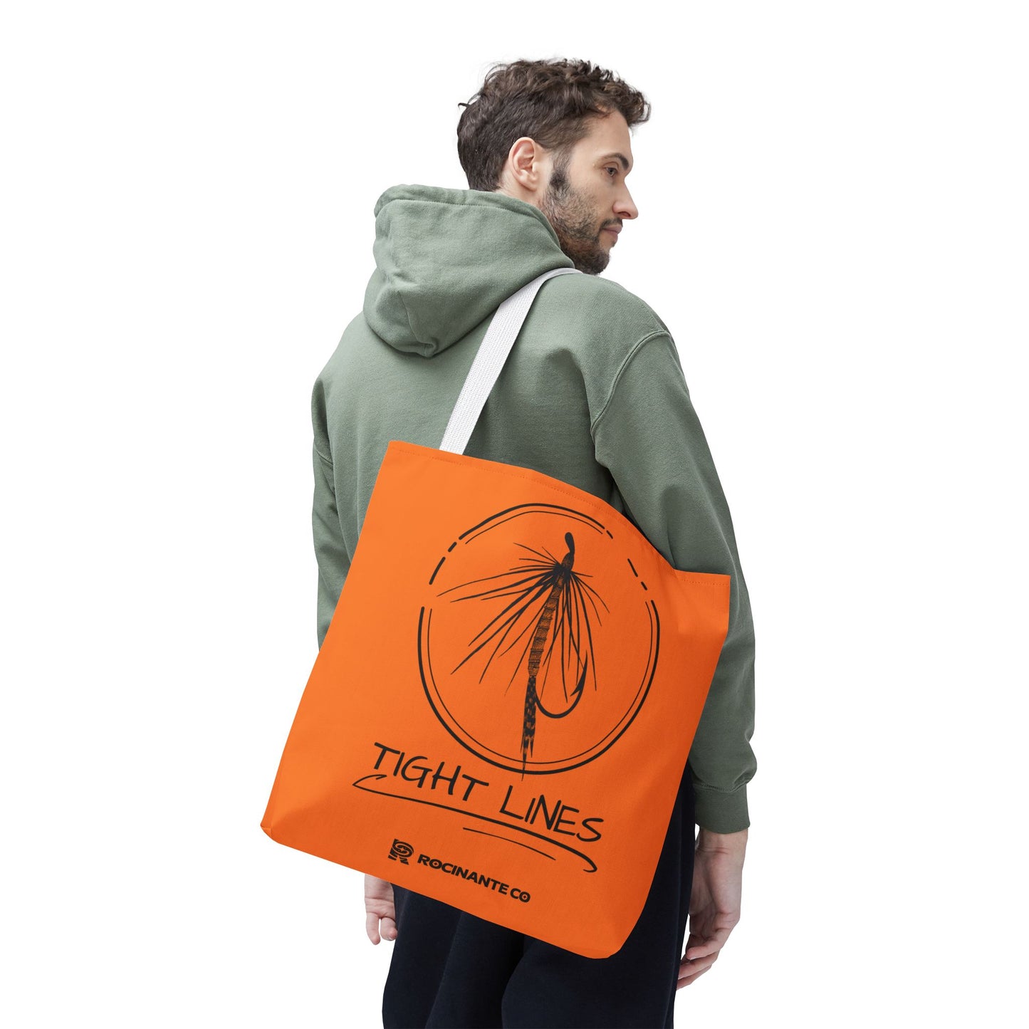 Tight Lines Tote Bag Orange, Durable Canvas Fishing, Beach, Market, Lightweight Reusable Grocery Bag, Outdoor Adventure Gift