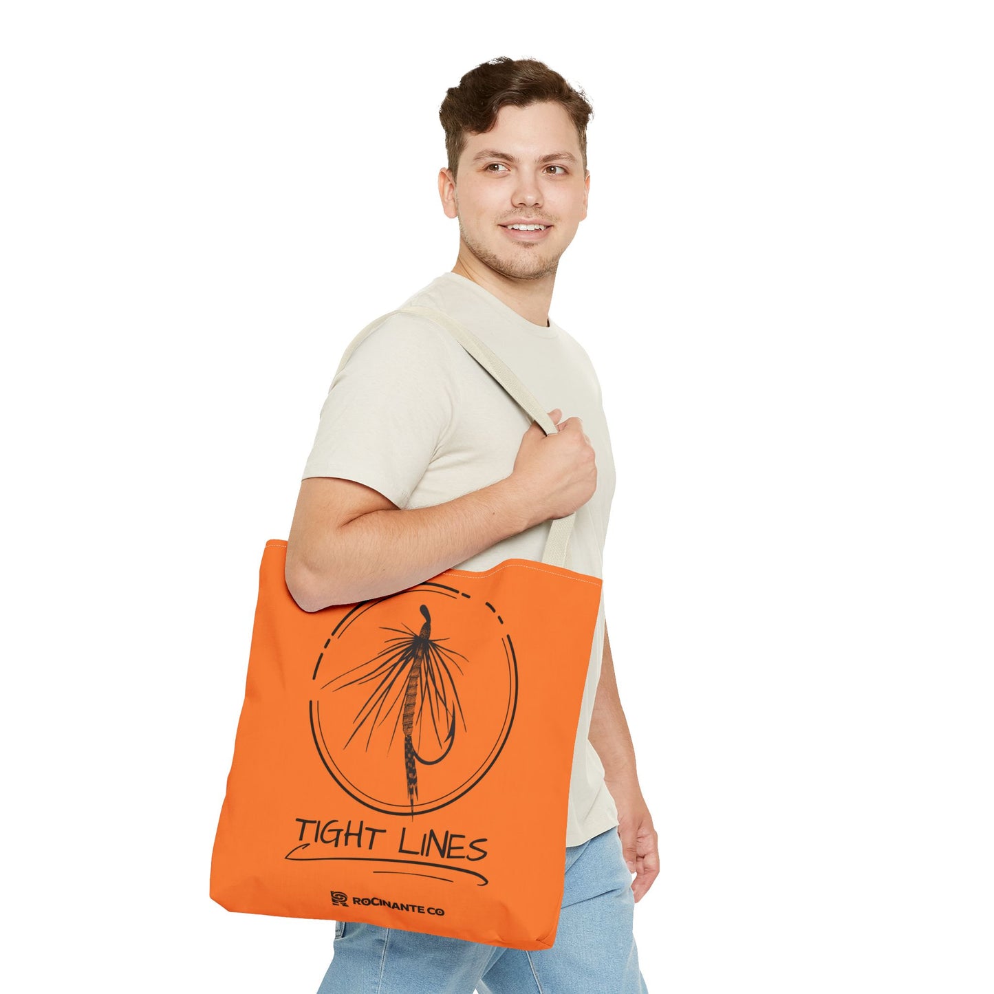 Tight Lines Tote Bag Orange, Durable Canvas Fishing, Beach, Market, Lightweight Reusable Grocery Bag, Outdoor Adventure Gift