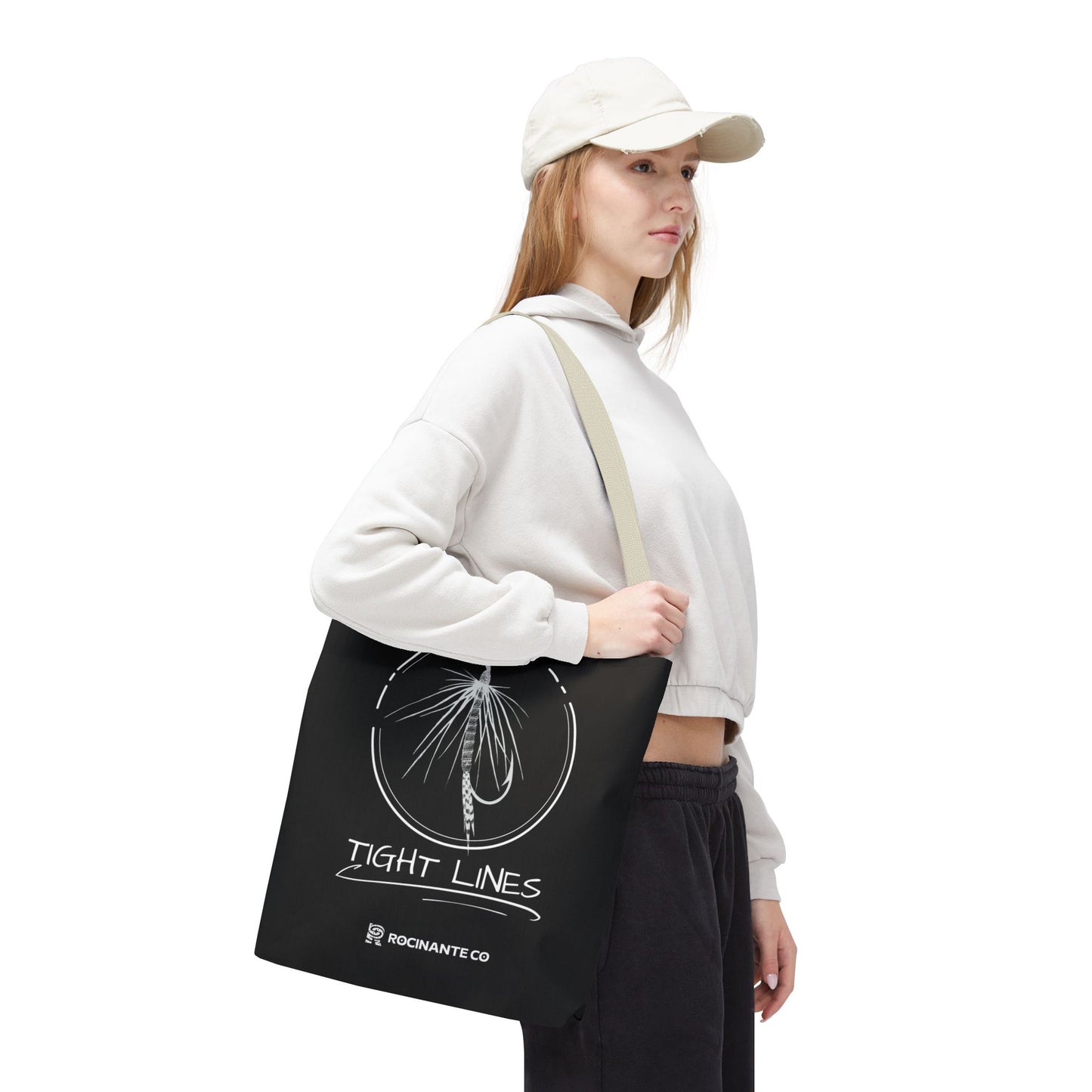 Tight Lines Tote Bag Black, Durable Fishing Tote with Spacious Design & Comfortable Handles for Outdoor Adventures