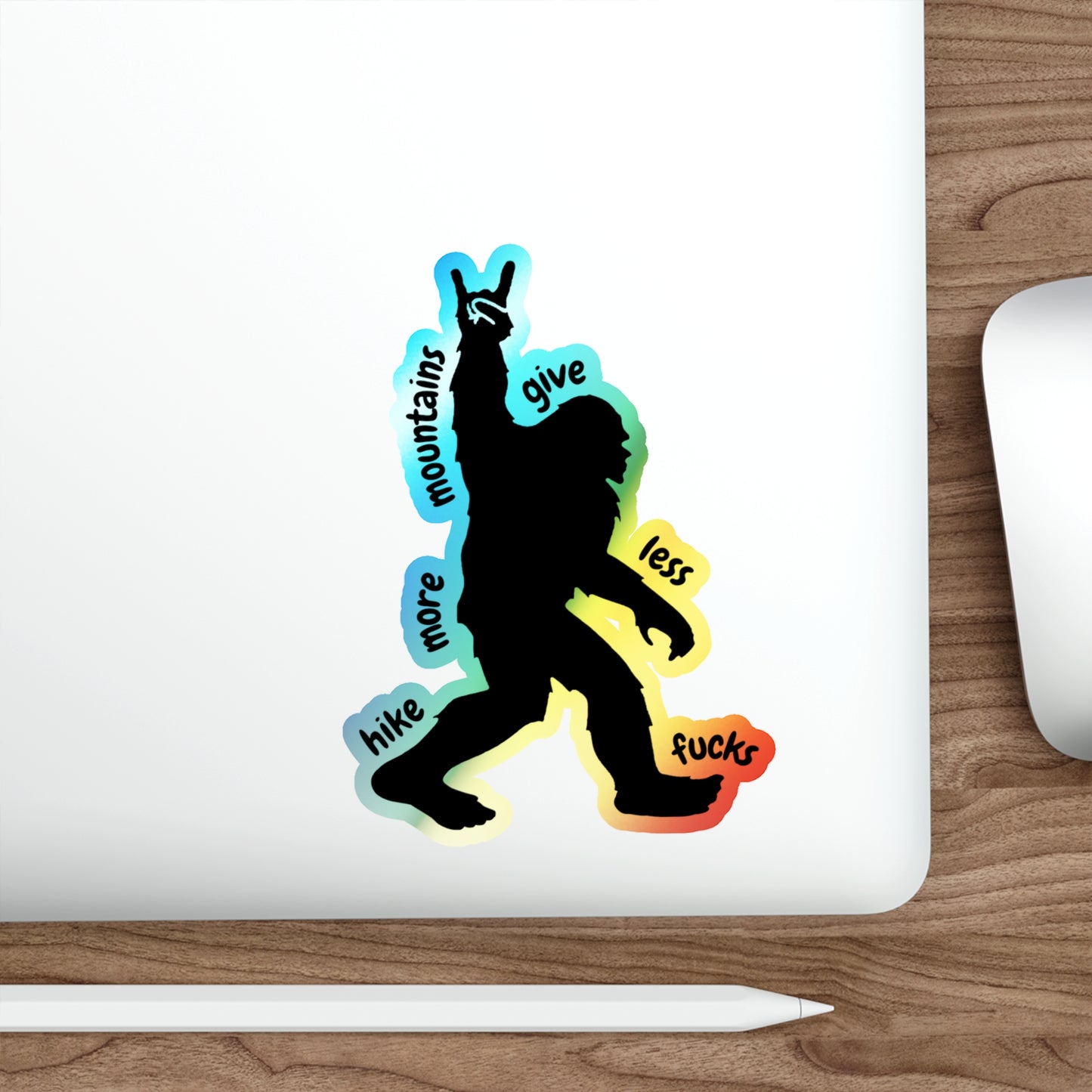 Hike More Mountains Vibrant Holographic Die-Cut Sticker | Hiking Lover Decals | Outdoor Adventure Stickers | Fun Colorful Vinyl Art