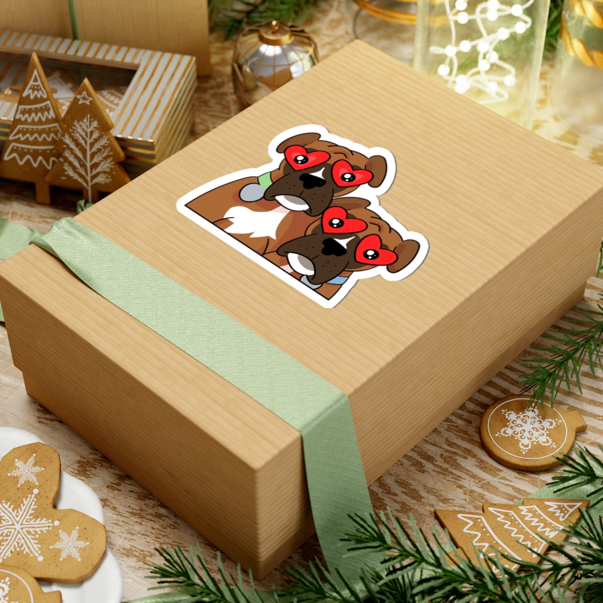 Boxer Love Sticker Kiss-Cut Durable Vinyl Decal, Cute Pet Love, Waterproof, Laptop Car Decor