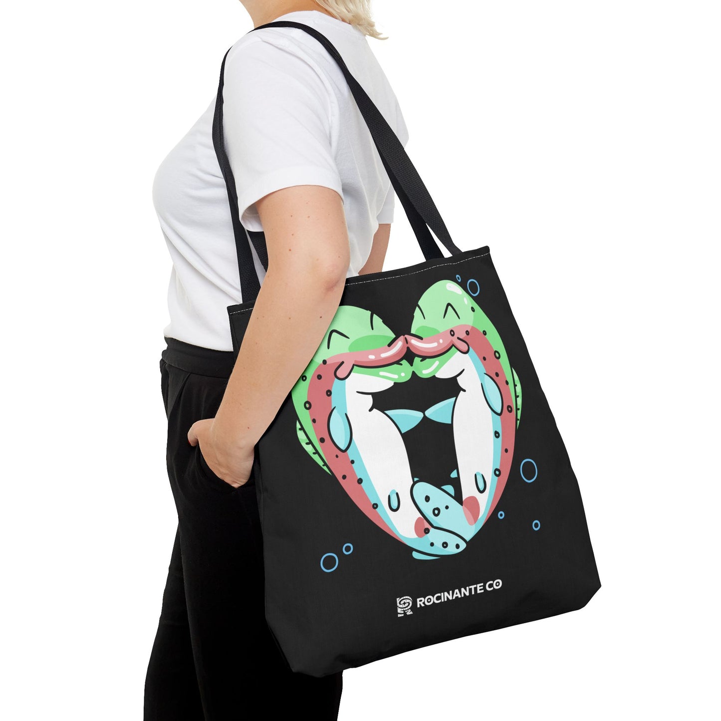 Trout Heart Tote Bag Black – Eco-Friendly Reusable Grocery Shopper, Stylish Canvas Bag for Fishing Lovers & Outdoor Adventures