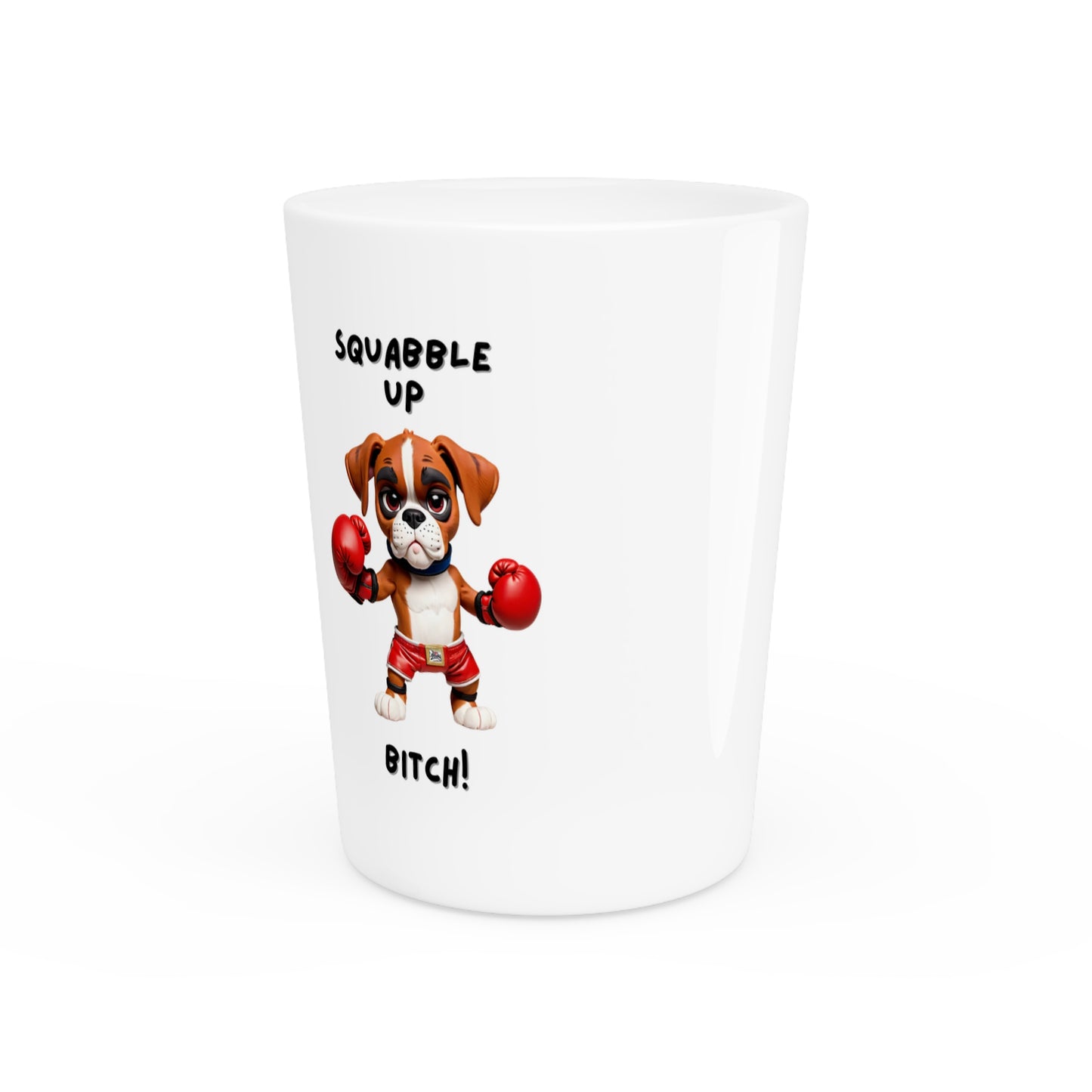 Shot Glass Squabble Up Boxer Dog Design, Funny Whiskey Glass Gift for Dog Lovers, Durable 2oz Drinking Glass, Unique Barware Accessory