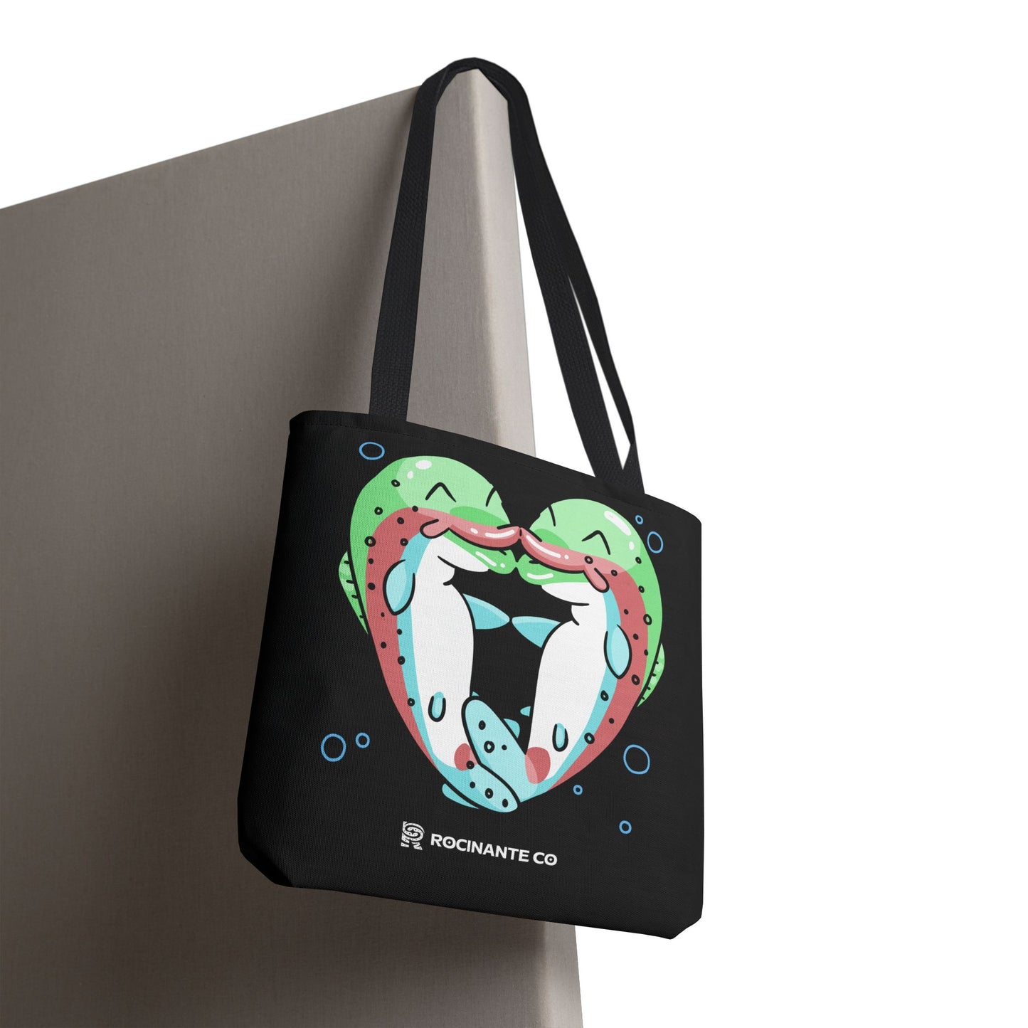 Trout Heart Tote Bag Black – Eco-Friendly Reusable Grocery Shopper, Stylish Canvas Bag for Fishing Lovers & Outdoor Adventures