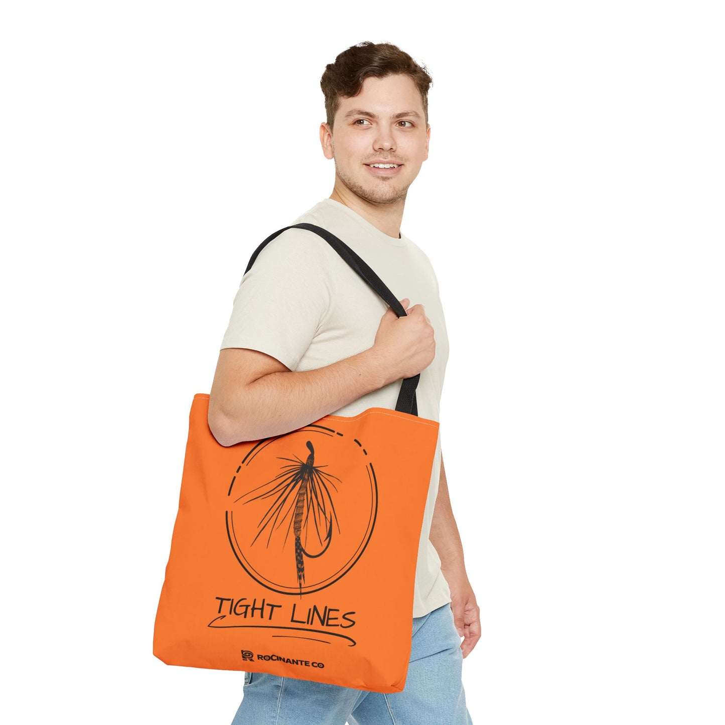 Tight Lines Tote Bag Orange, Durable Canvas Fishing, Beach, Market, Lightweight Reusable Grocery Bag, Outdoor Adventure Gift