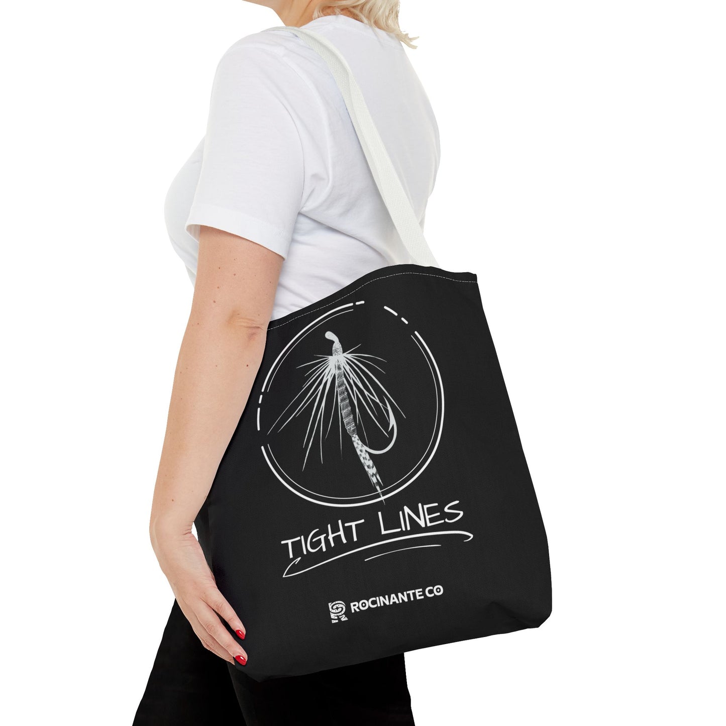 Tight Lines Tote Bag Black, Durable Fishing Tote with Spacious Design & Comfortable Handles for Outdoor Adventures
